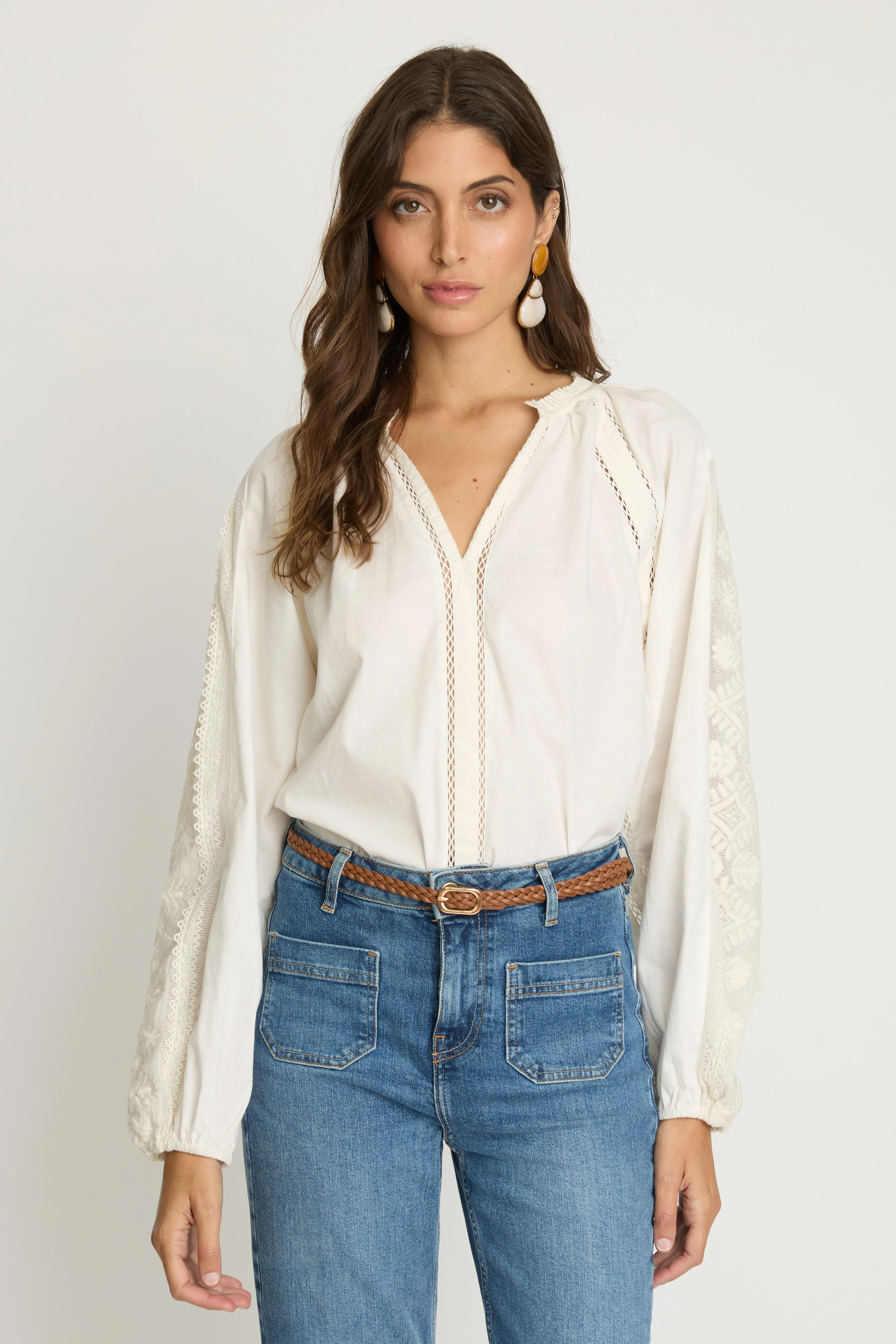 Miki Top in White Inset Lace sold by CABALLERO product image thumbnail 4