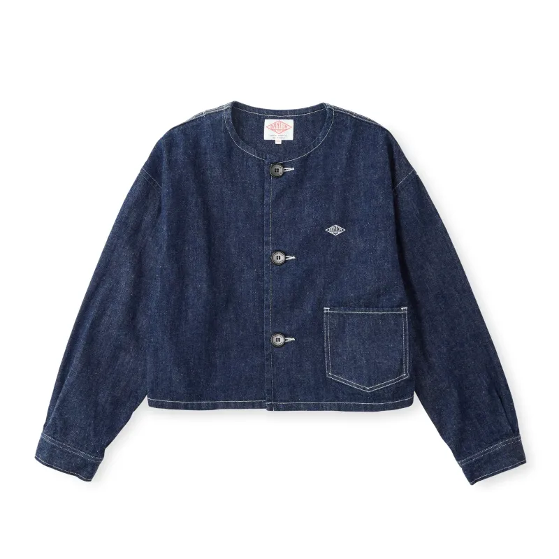 Women's Denim Collarless Short Jacket made by Danton