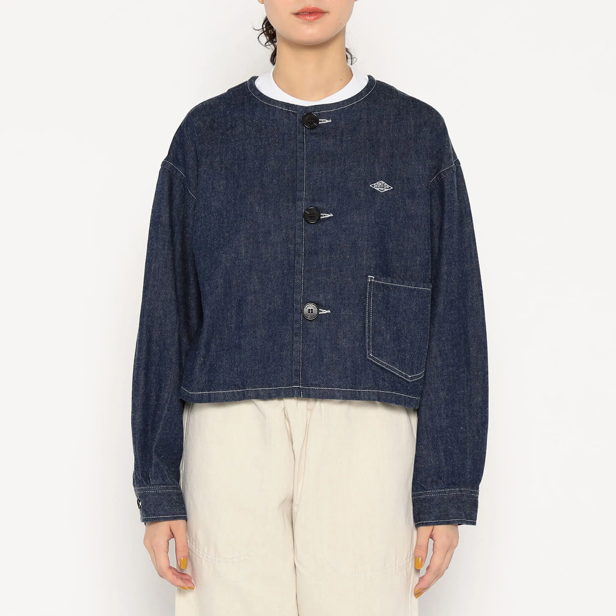 Women's Denim Collarless Short Jacket sold by Danton product image thumbnail 3