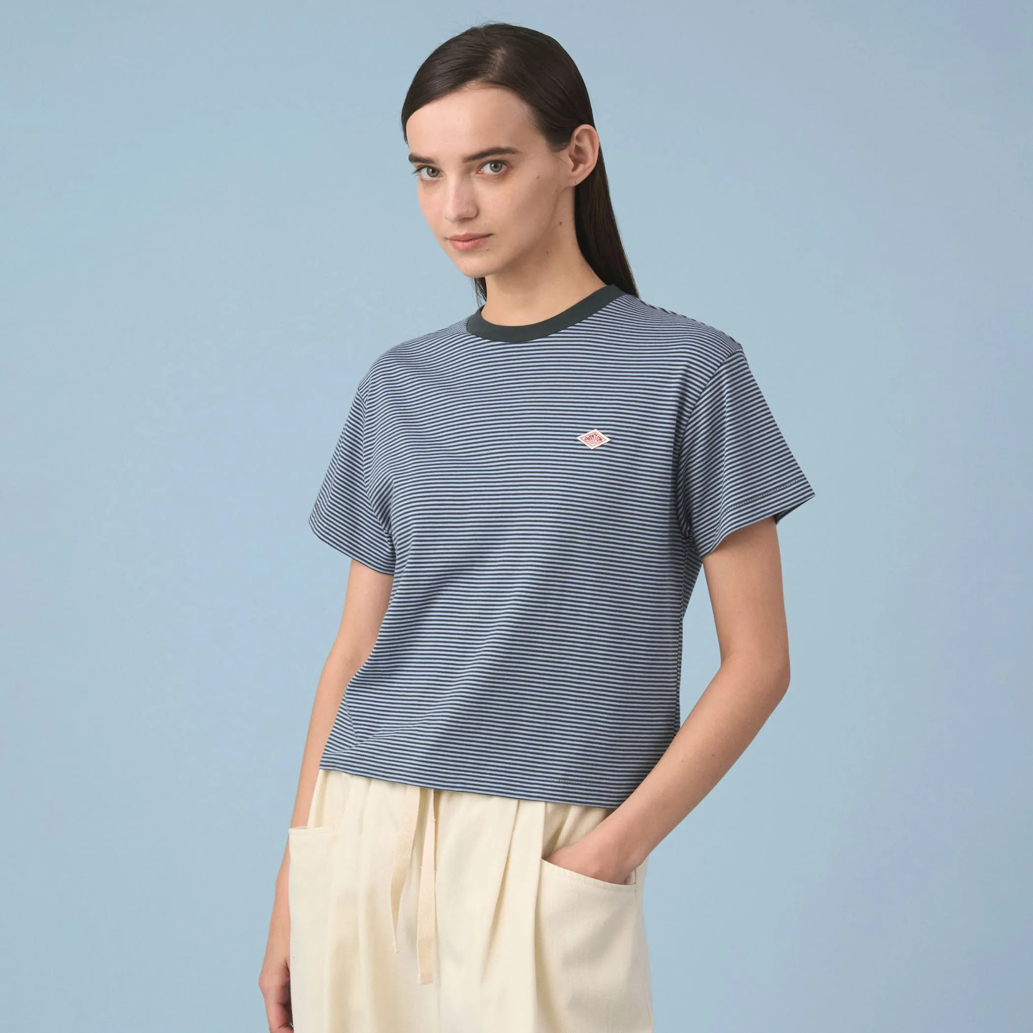 Women's Short Sleeve Cropped T-shirt Stripe sold by Danton product image thumbnail 2