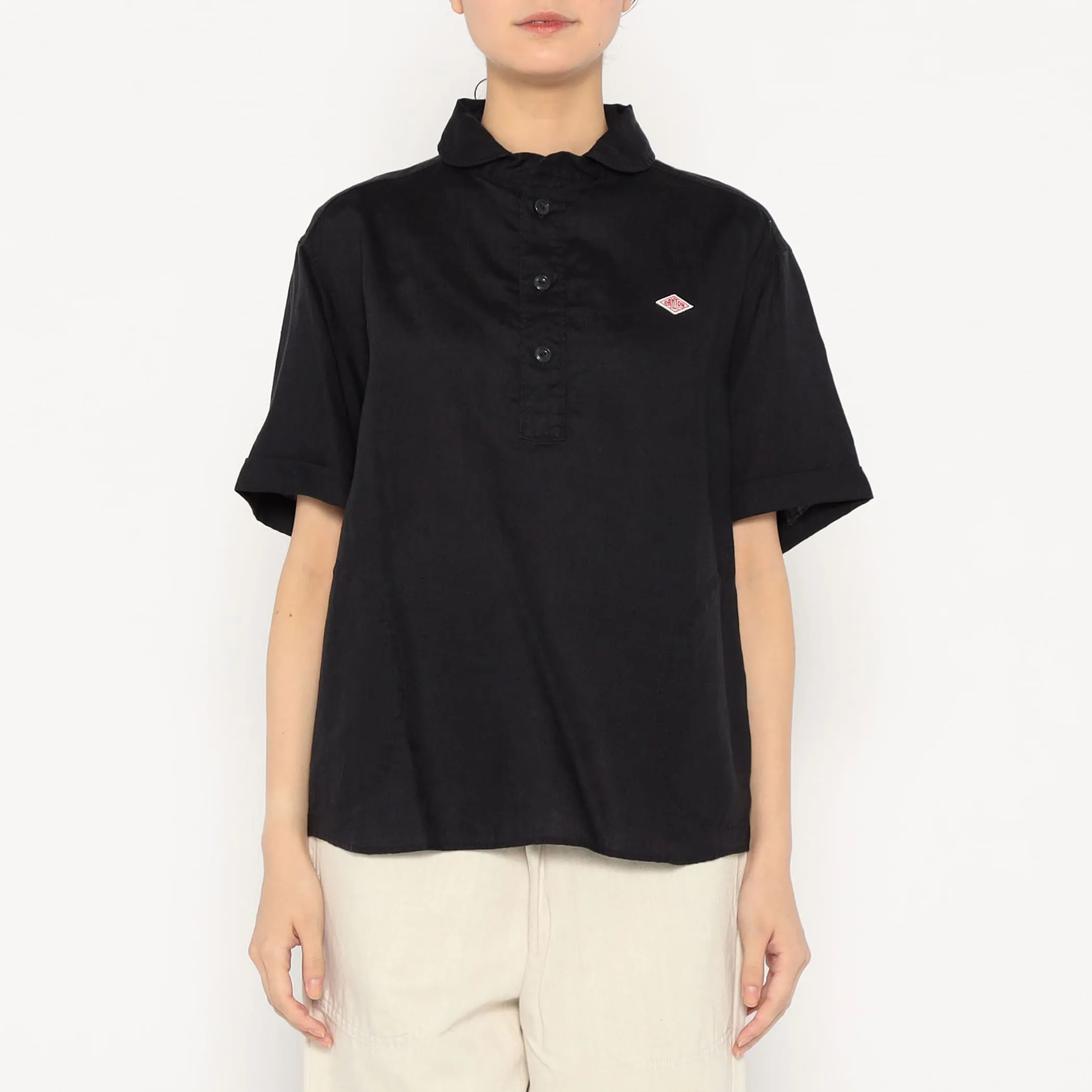 Women's Linen Round Collar Short Sleeve Pullover Shirt sold by Danton product image thumbnail 3