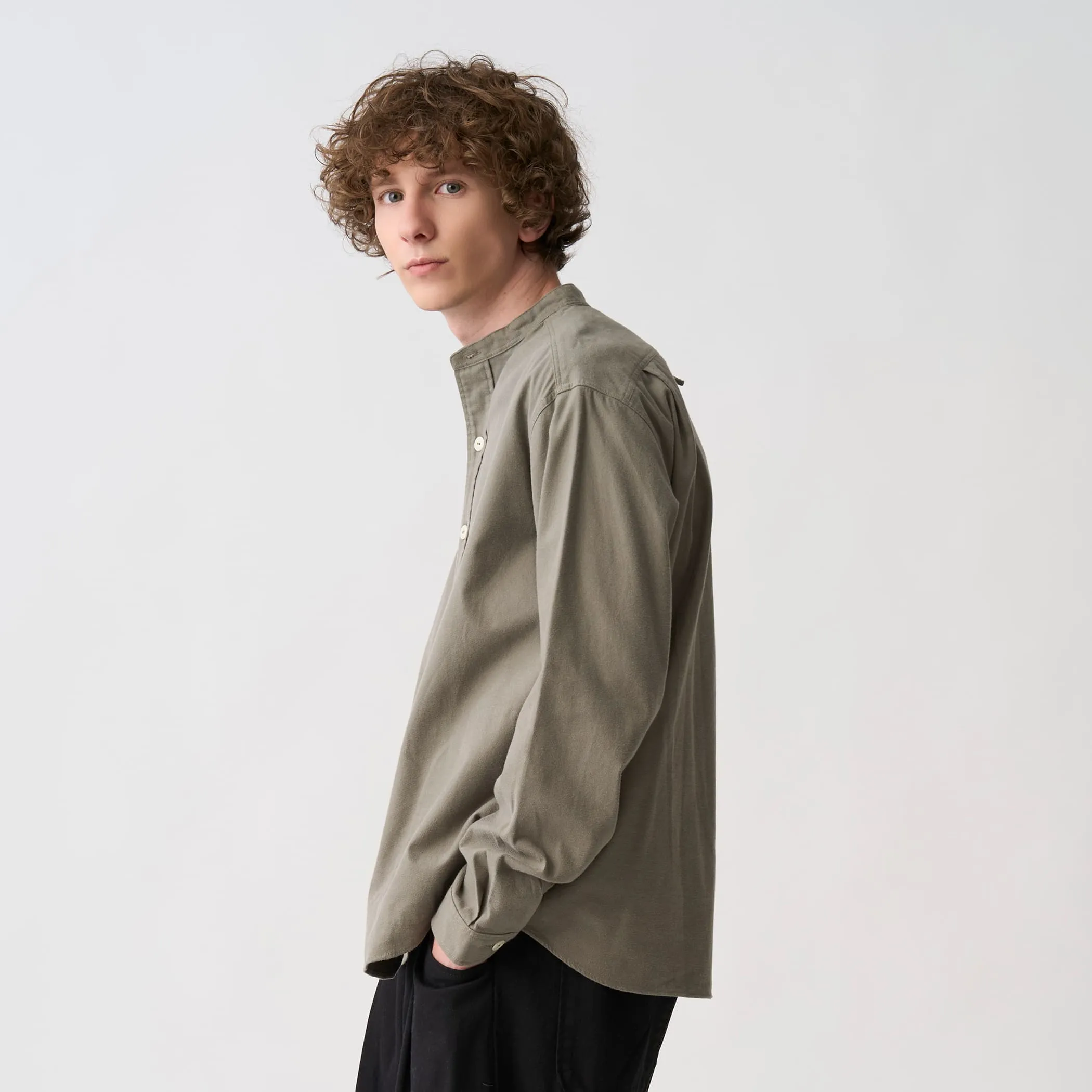 Men's Cotton Flannel Band Collar Shirt sold by Danton product image thumbnail 3