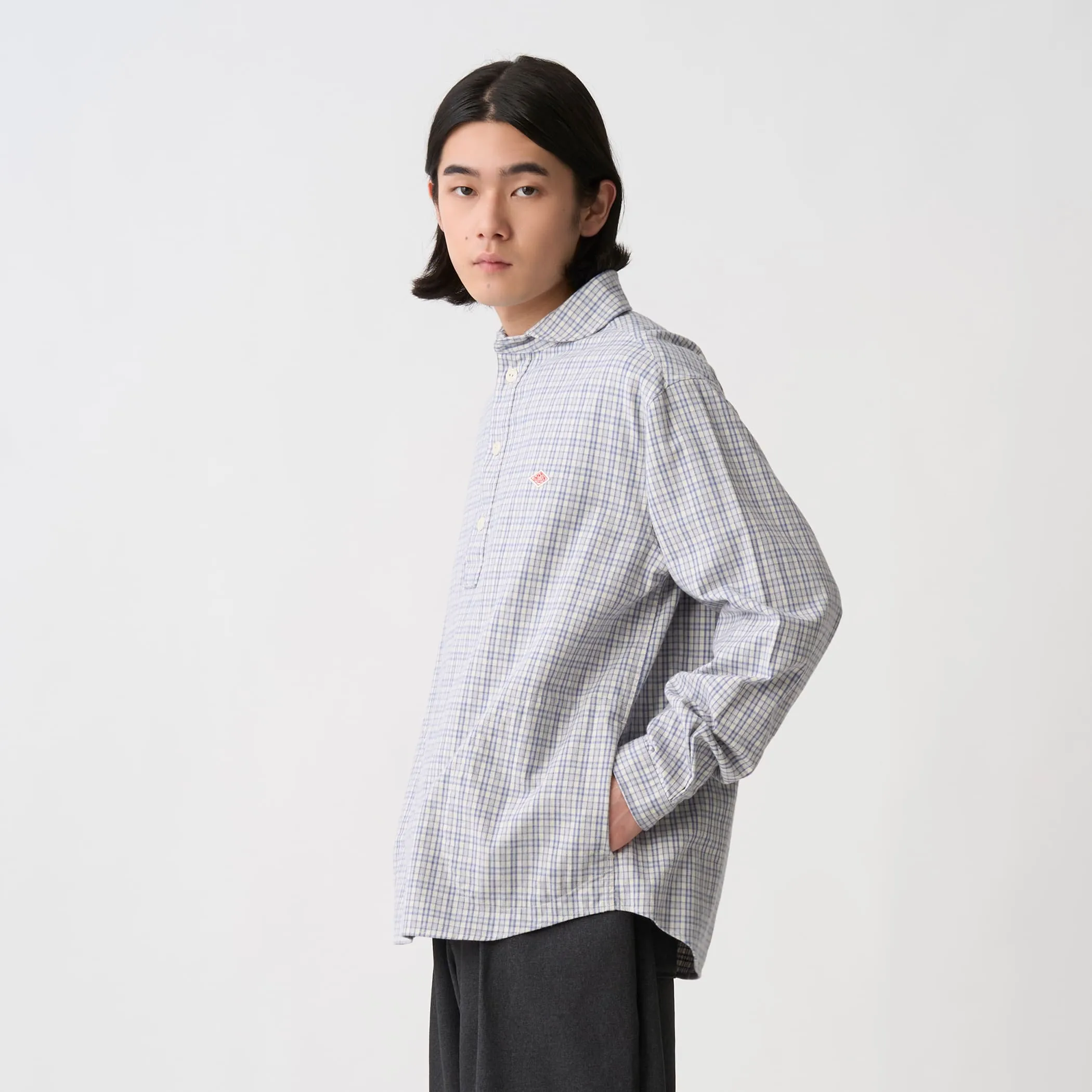 Men's Brushed Twill Round Collar Pullover Shirt - Check sold by Danton product image thumbnail 4