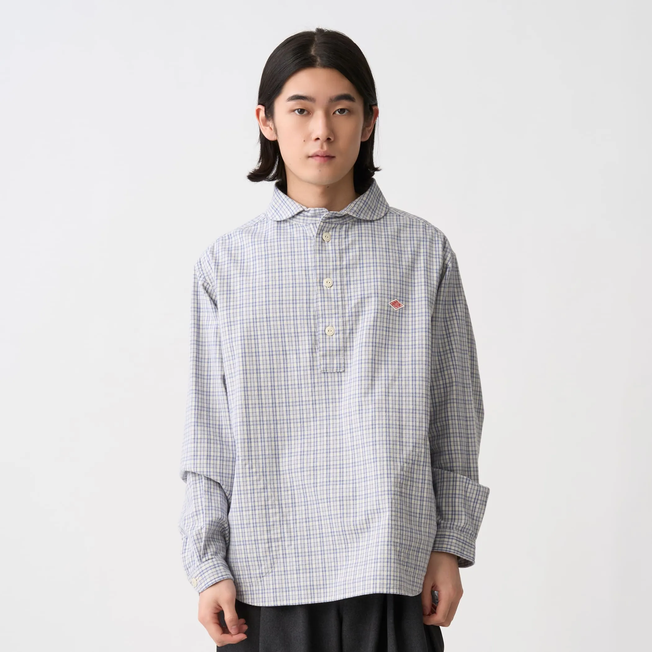 Men's Brushed Twill Round Collar Pullover Shirt - Check sold by Danton product image thumbnail 2