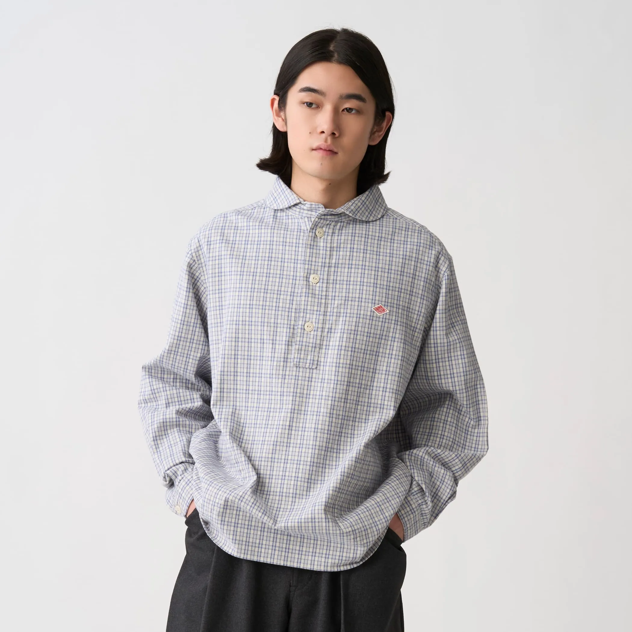 Men's Brushed Twill Round Collar Pullover Shirt - Check sold by Danton product image thumbnail 3