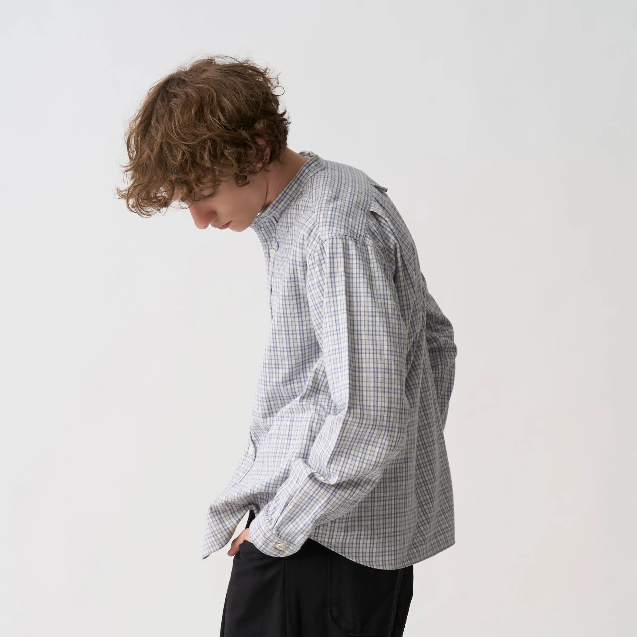 Men's Brushed Twill Band Collar Shirt - Check sold by Danton product image thumbnail 3
