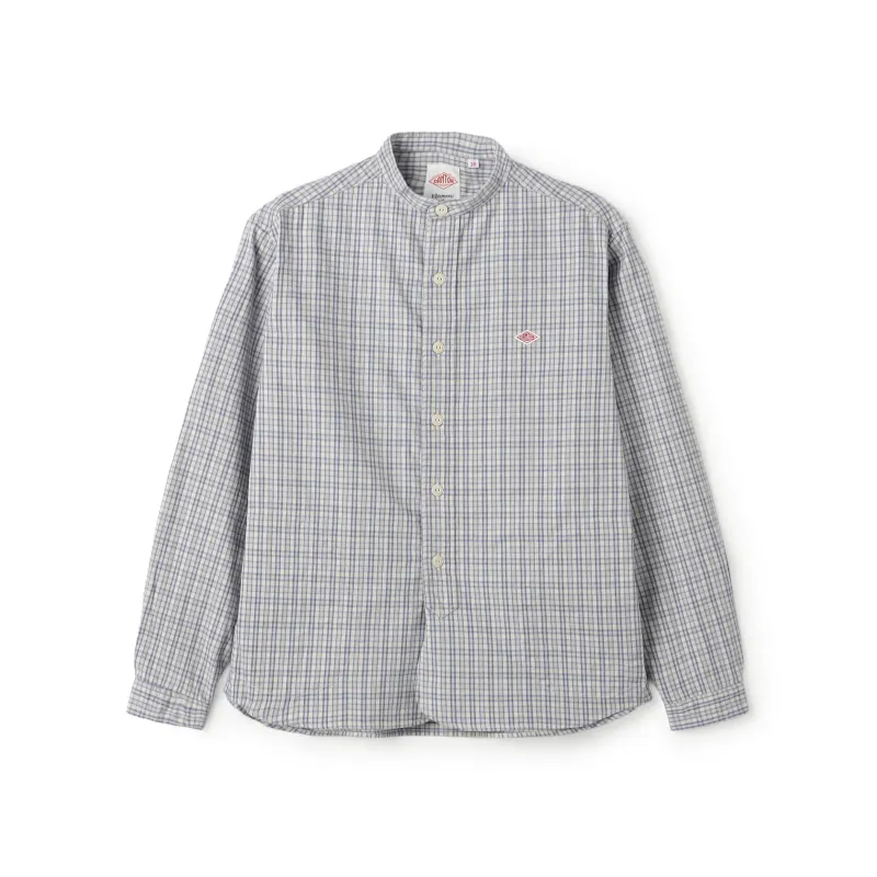 Men's Brushed Twill Band Collar Shirt - Check made by Danton