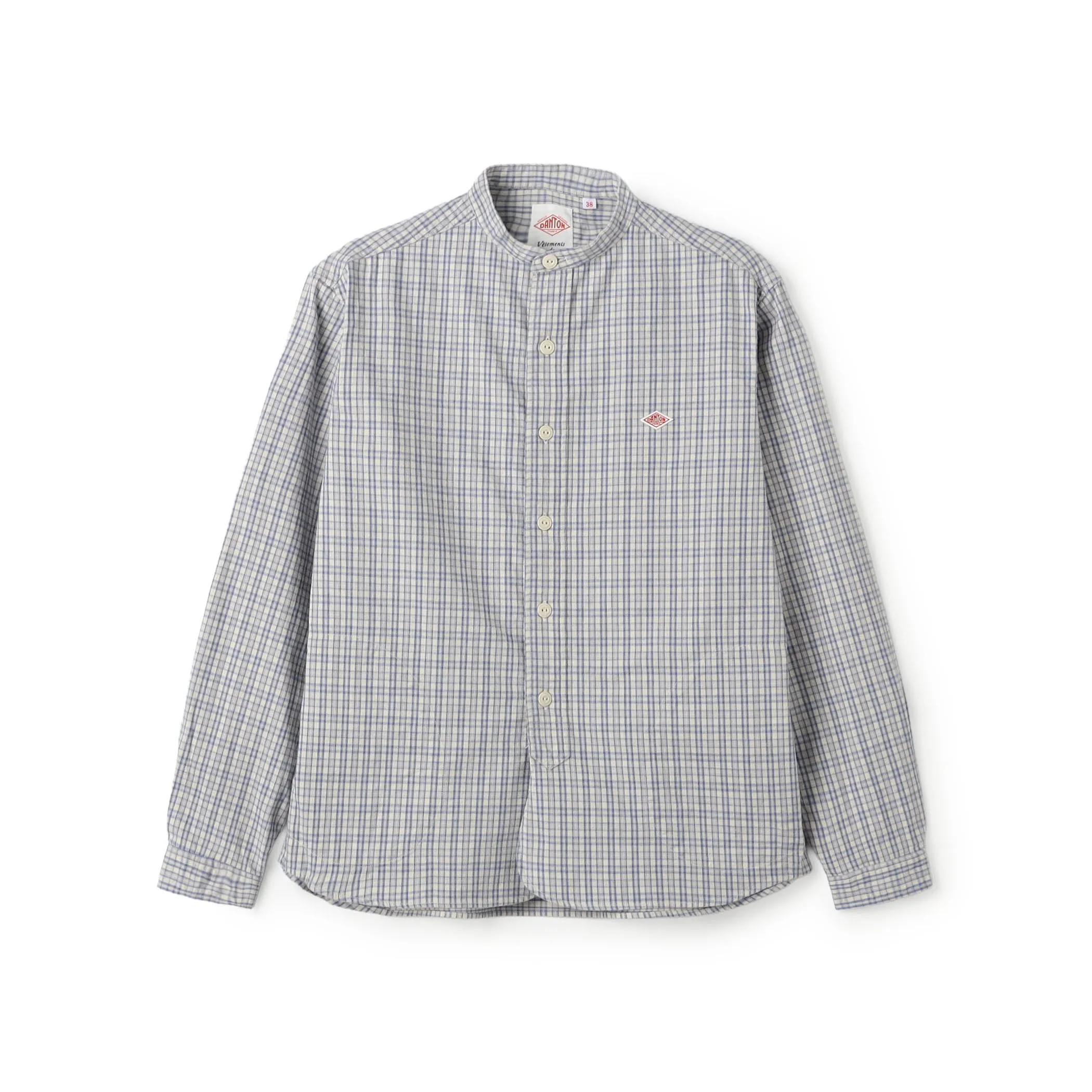 Men's Brushed Twill Band Collar Shirt - Check sold by Danton