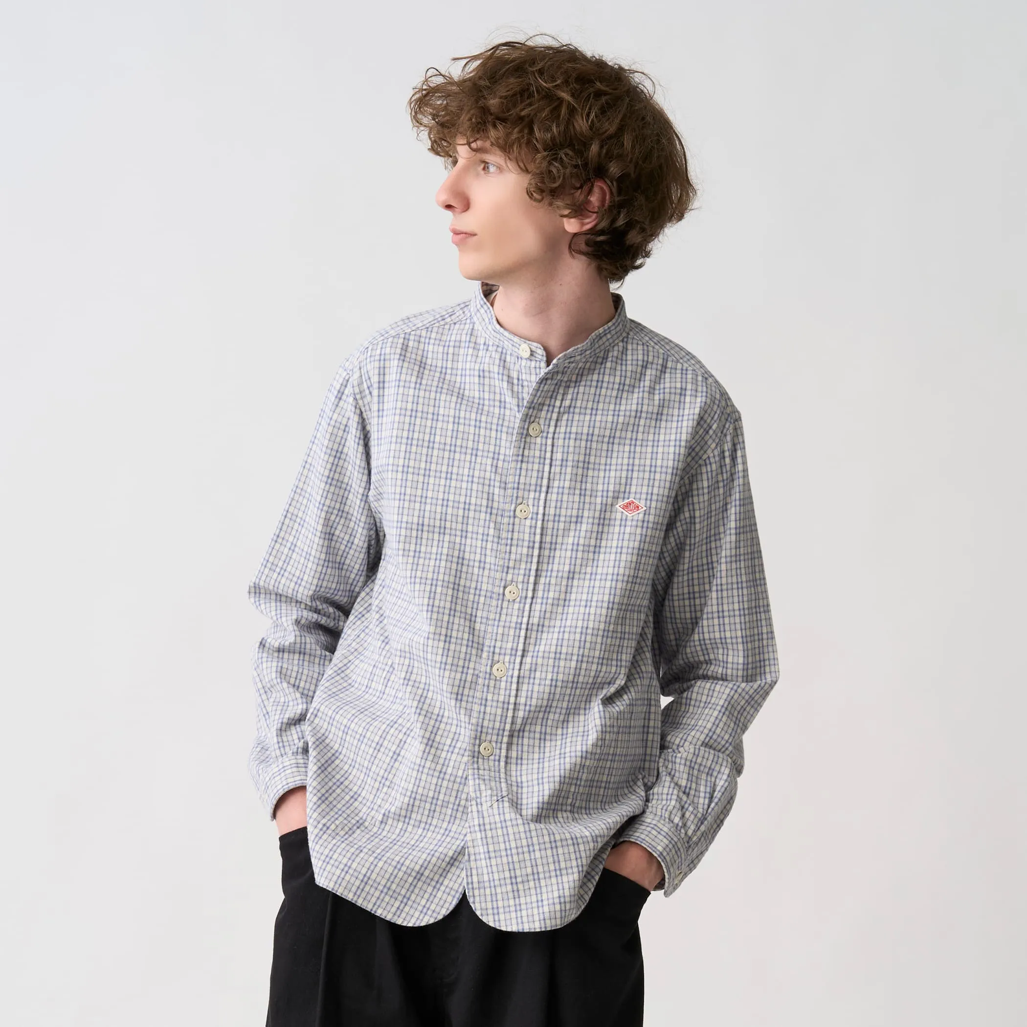 Men's Brushed Twill Band Collar Shirt - Check sold by Danton product image thumbnail 2