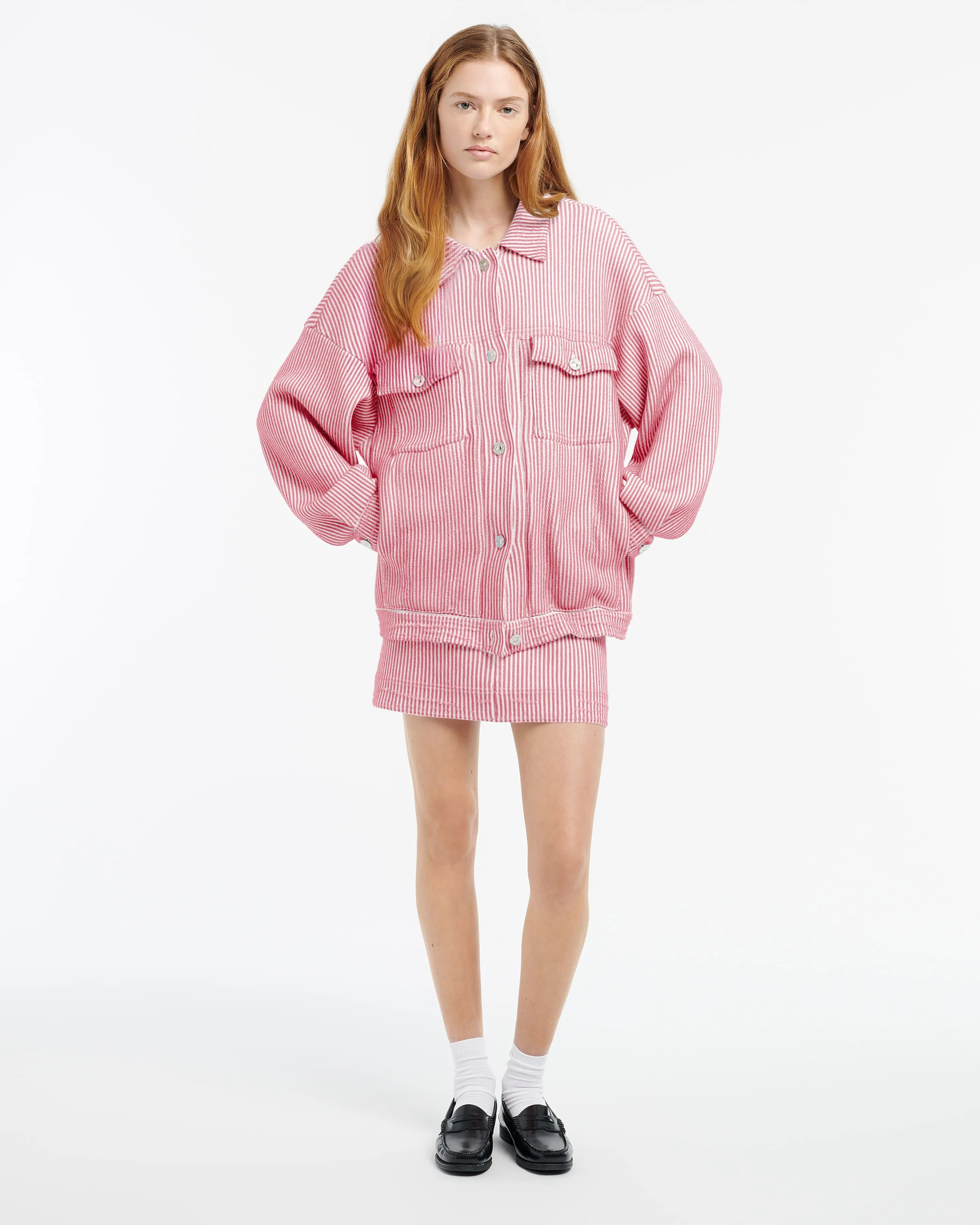 Veste Denim oversize à fines rayures en cachemire et coton sold by Barrie product image thumbnail 2