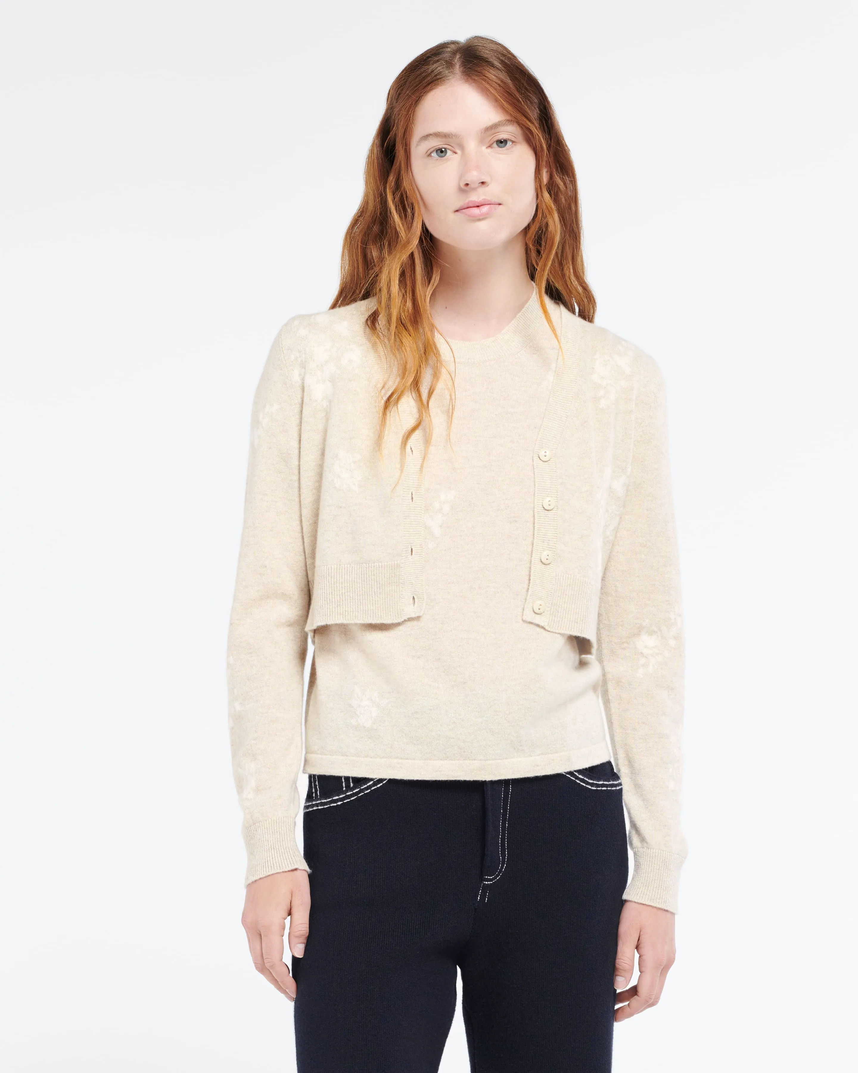 Cardigan en cachemire à motif fleuri sold by Barrie product image thumbnail 3