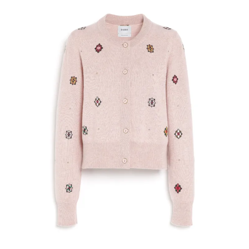 Cardigan en cachemire et coton à motif fleuri made by Barrie