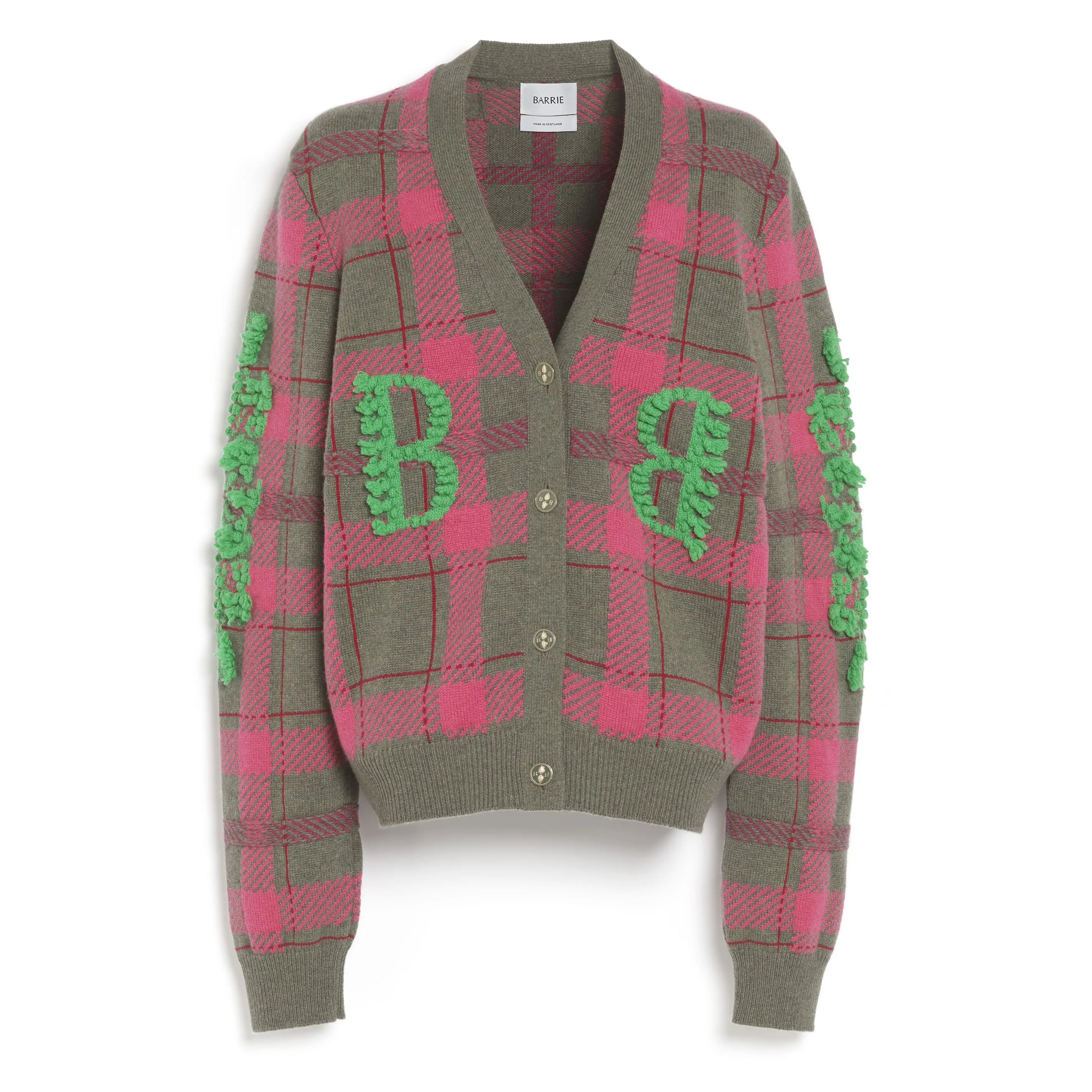 Cardigan en cachemire à motif tartan et logo B sold by Barrie