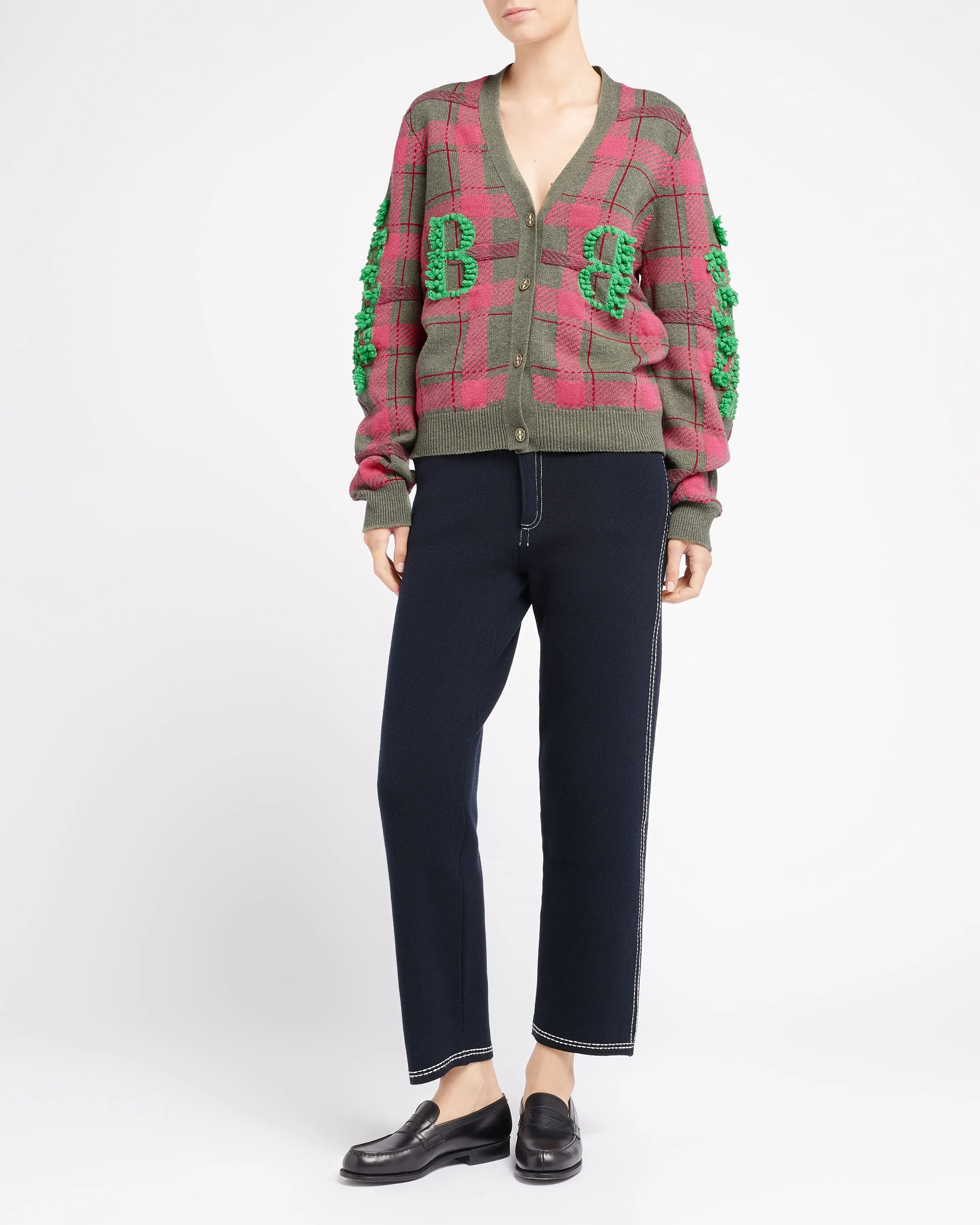 Cardigan en cachemire à motif tartan et logo B sold by Barrie product image thumbnail 5