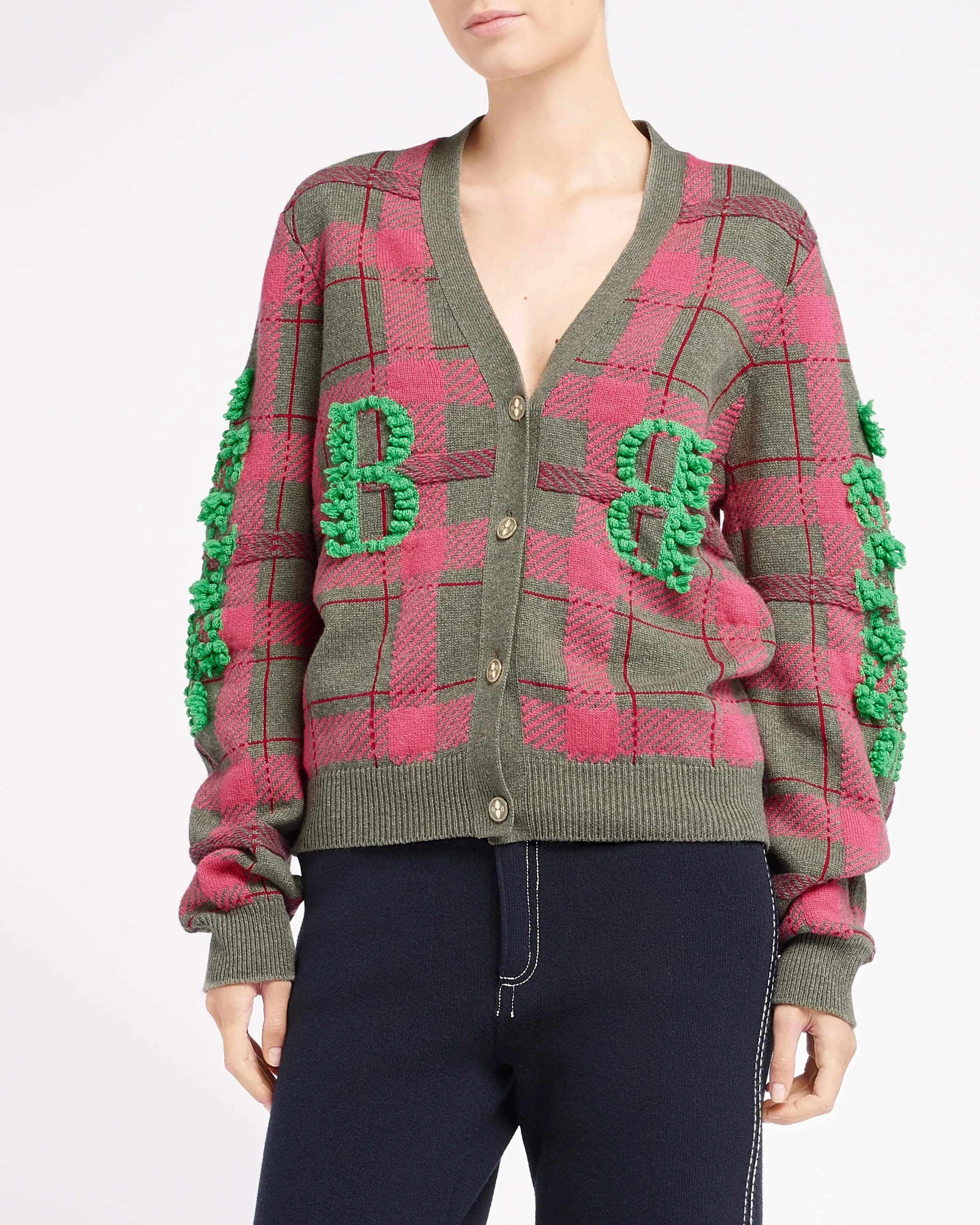 Cardigan en cachemire à motif tartan et logo B sold by Barrie product image thumbnail 3