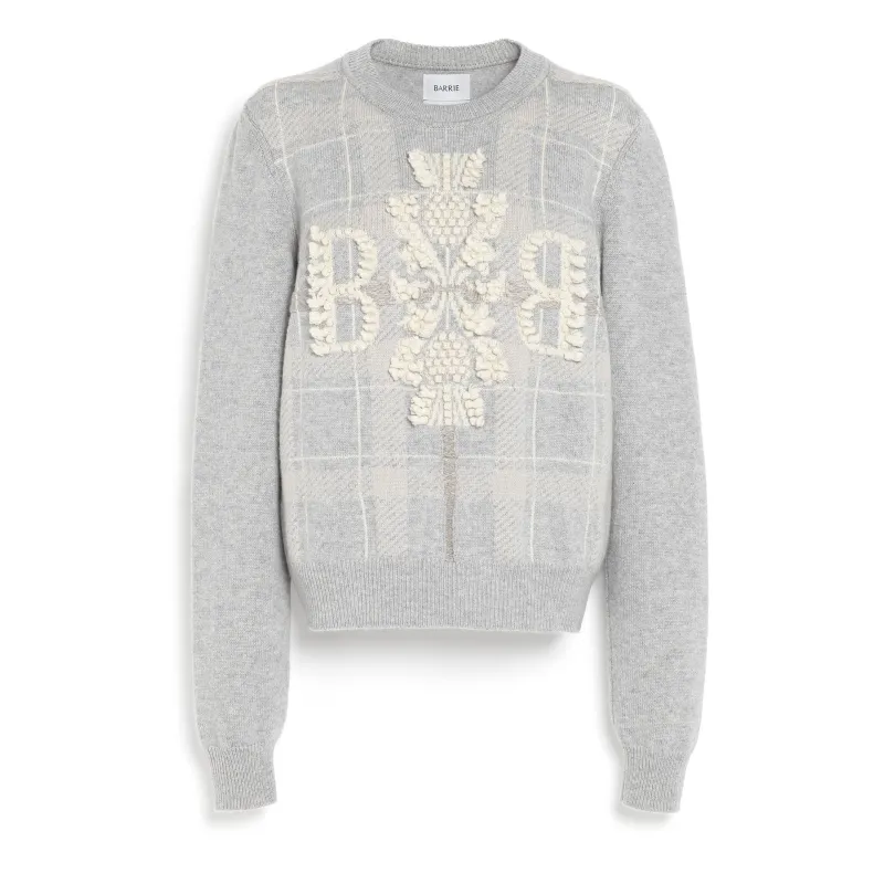 Pull en cachemire à motif tartan et logo 3D sold by Barrie