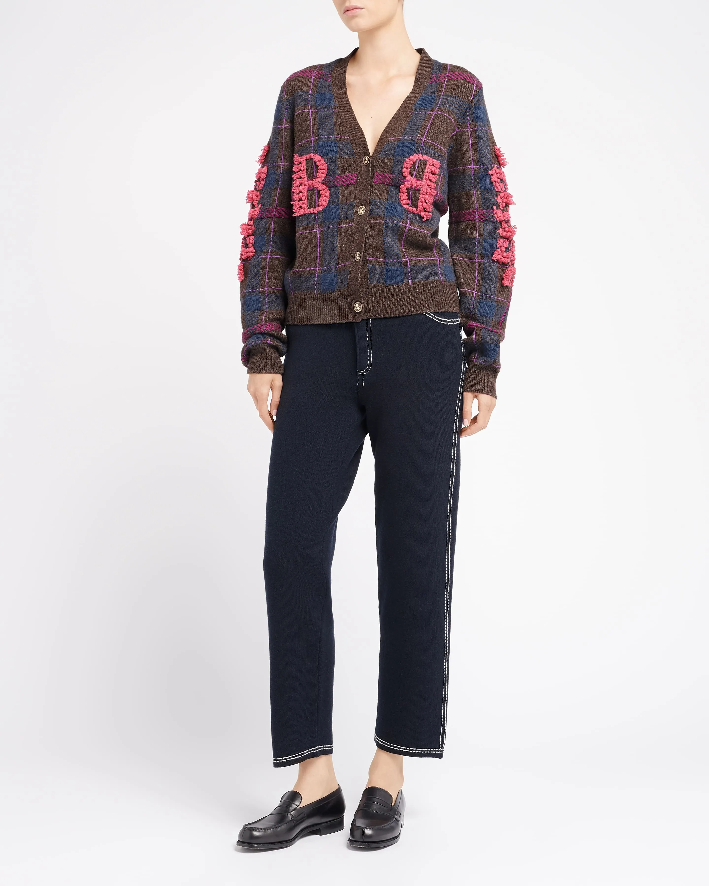 Cardigan en cachemire à motif tartan et logo B sold by Barrie product image thumbnail 5