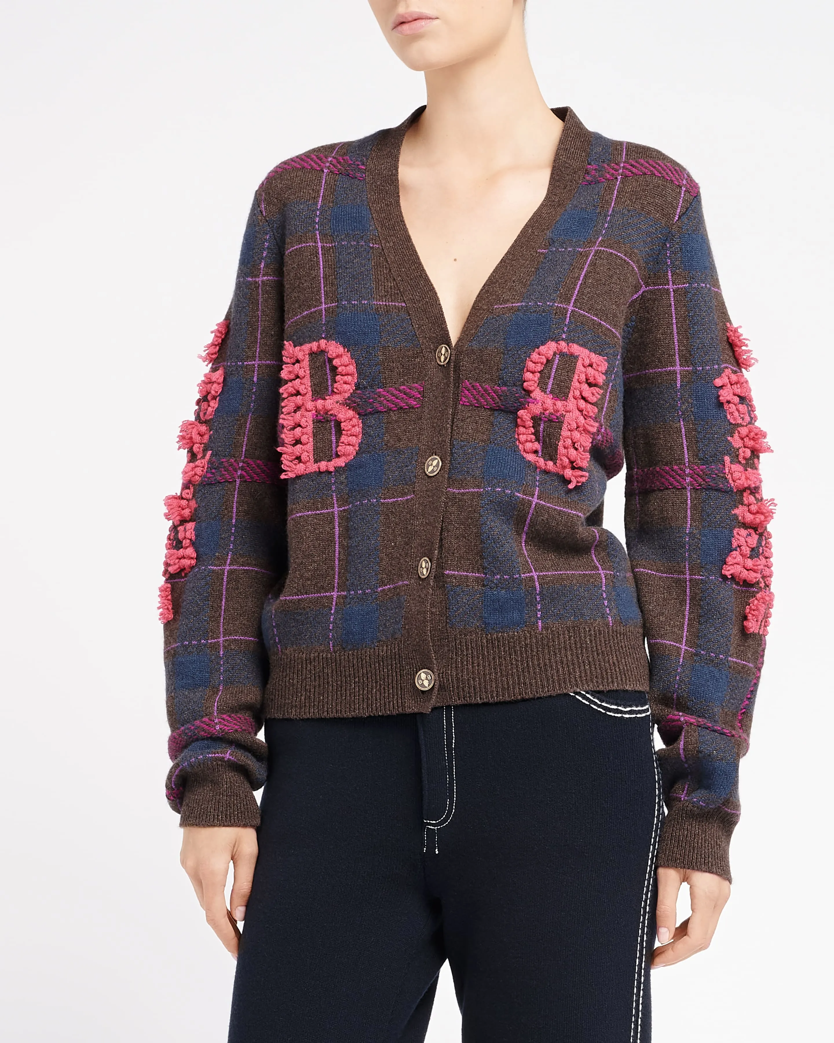 Cardigan en cachemire à motif tartan et logo B sold by Barrie product image thumbnail 3