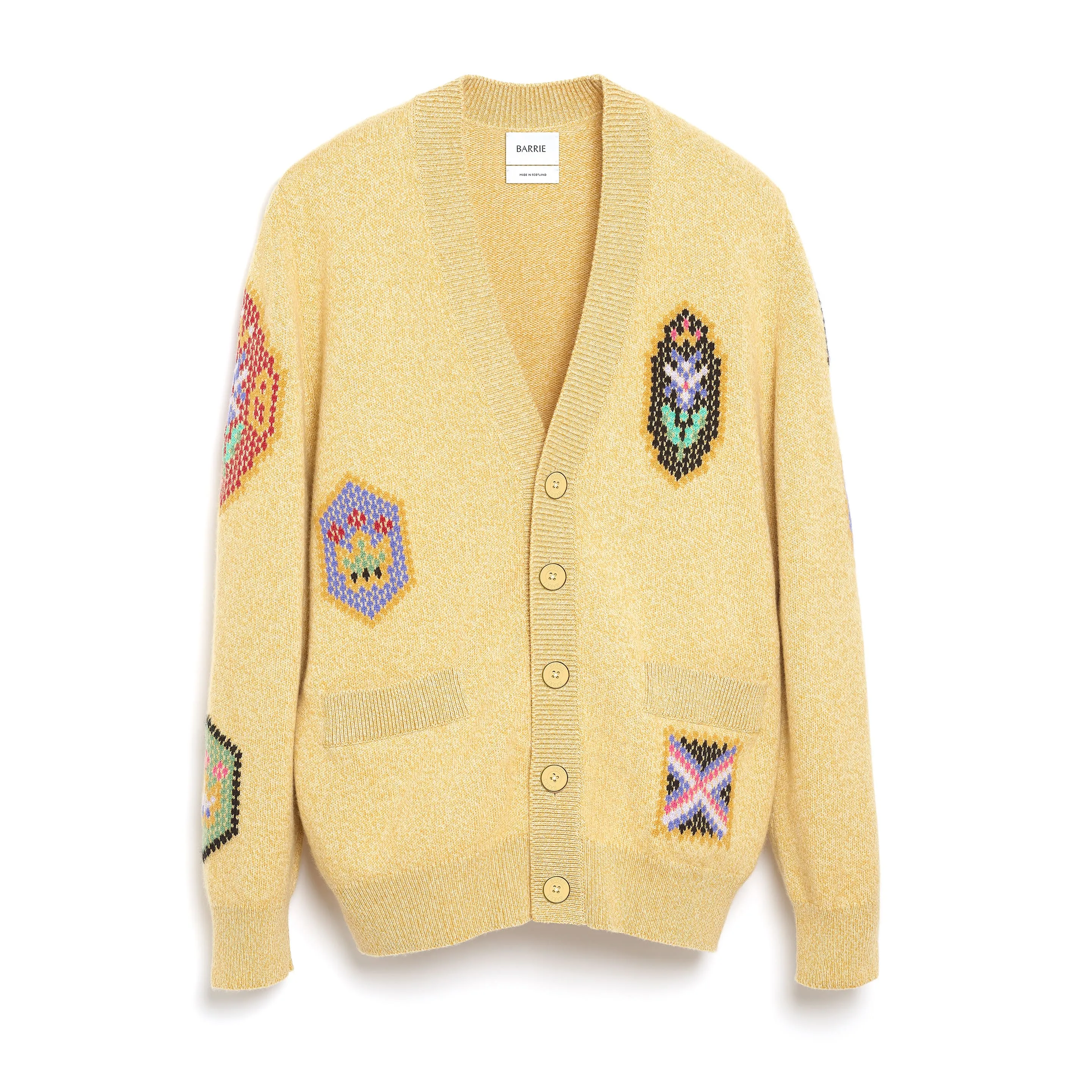 Cardigan col V en cachemire à symboles écossais sold by Barrie