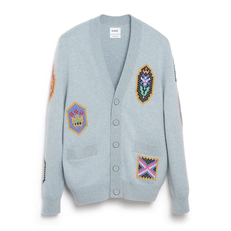 Cardigan col V en cachemire à symboles écossais made by Barrie