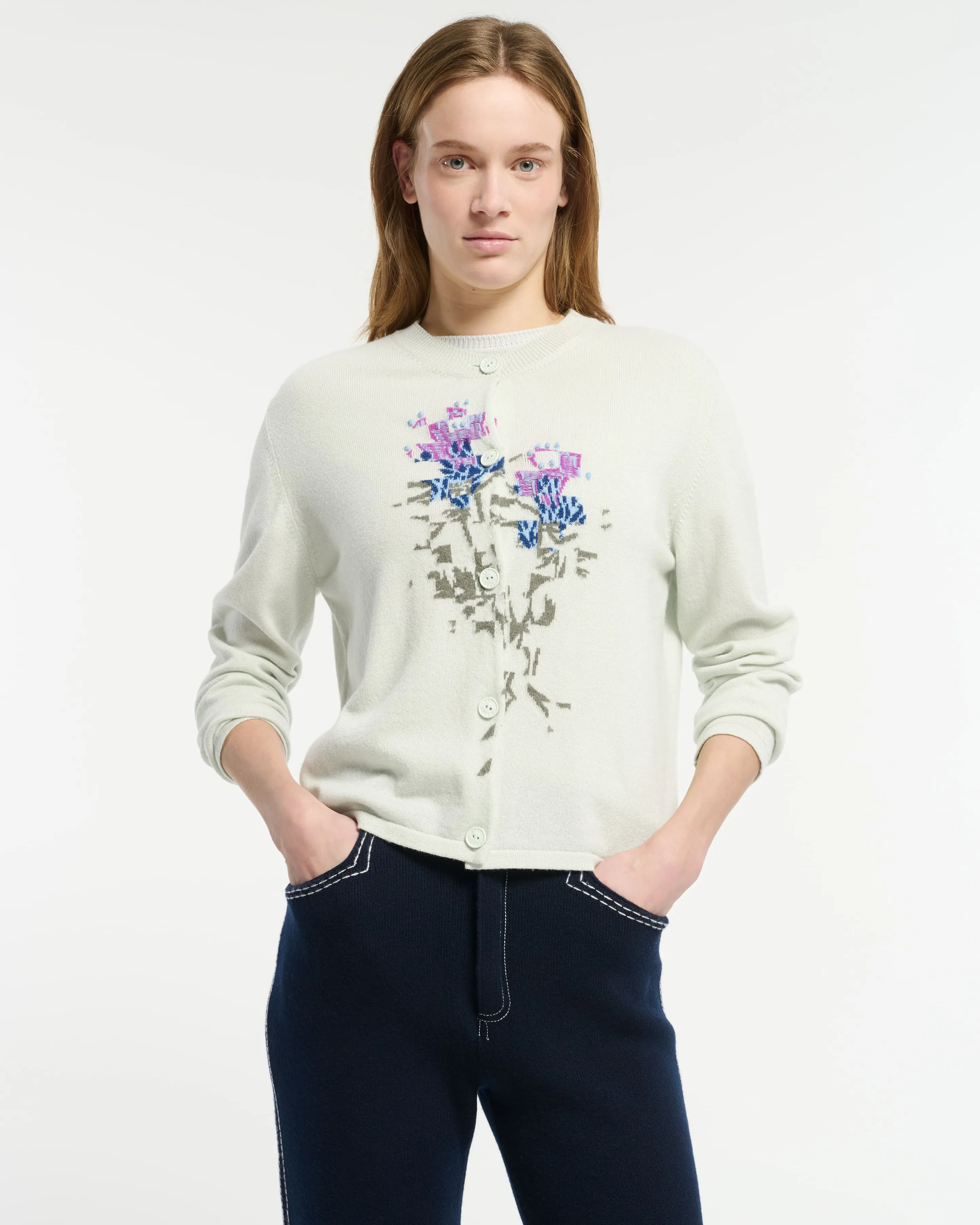 Cardigan en cachemire à motif fleuri sold by Barrie product image thumbnail 3