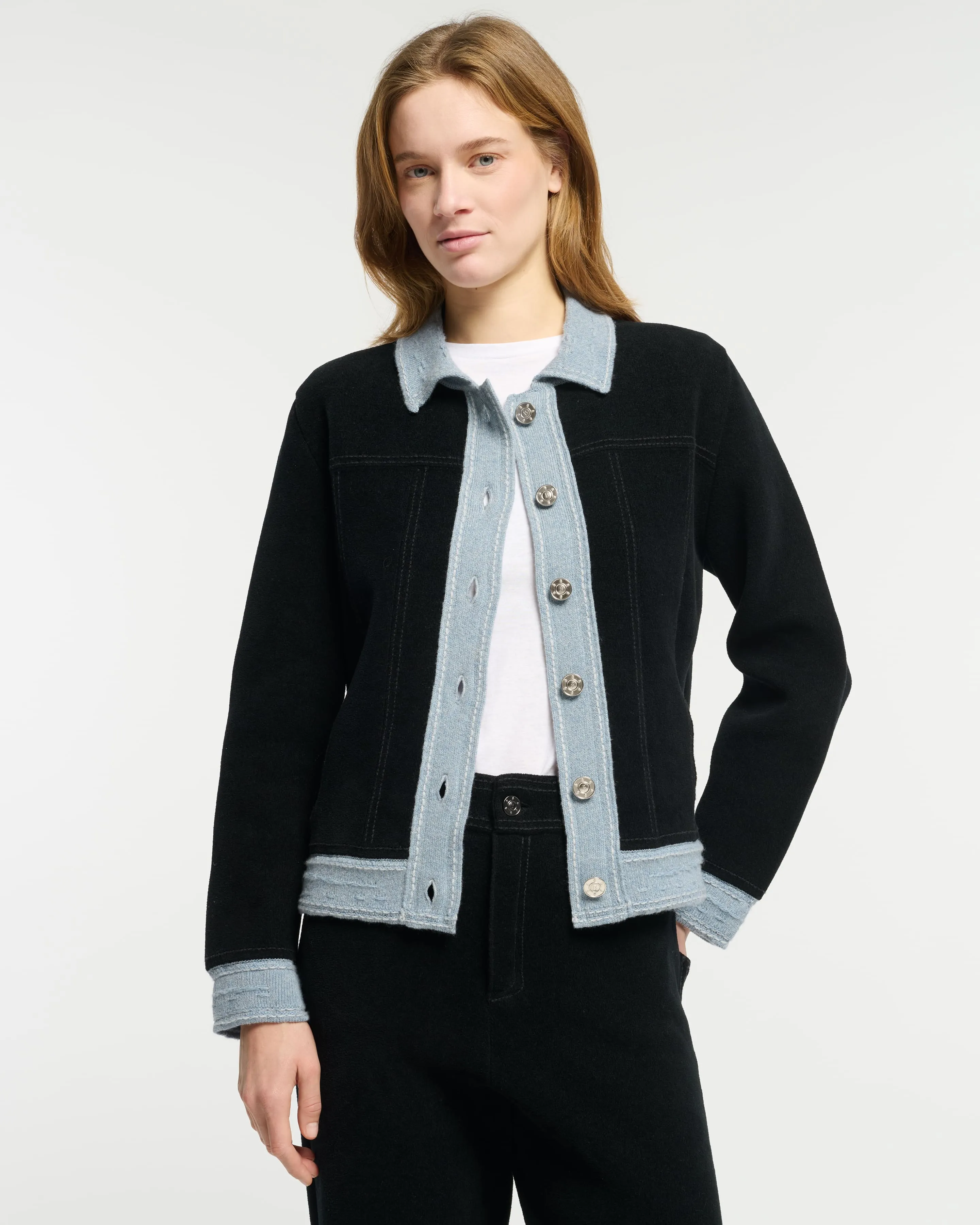 Veste Denim effet suède en cachemire et coton sold by Barrie product image thumbnail 2