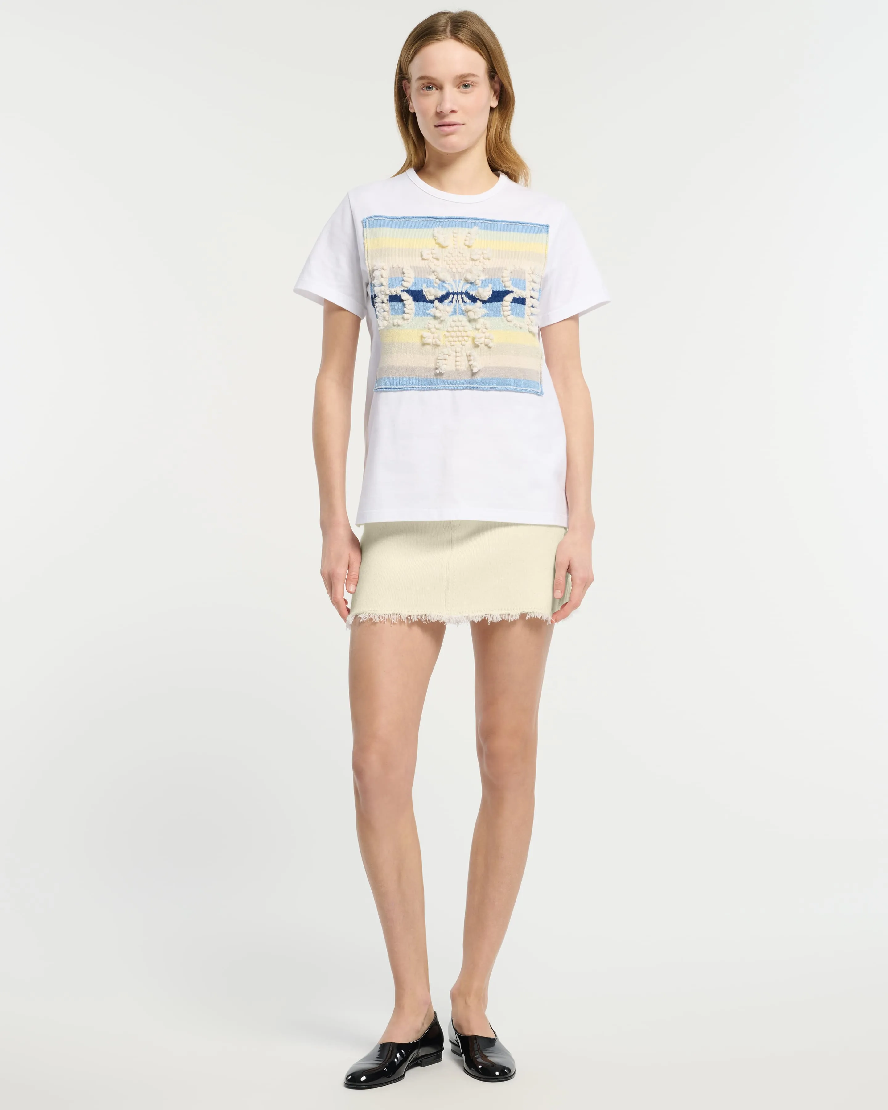 T-shirt avec patch logo B à rayures en cachemire sold by Barrie product image thumbnail 2