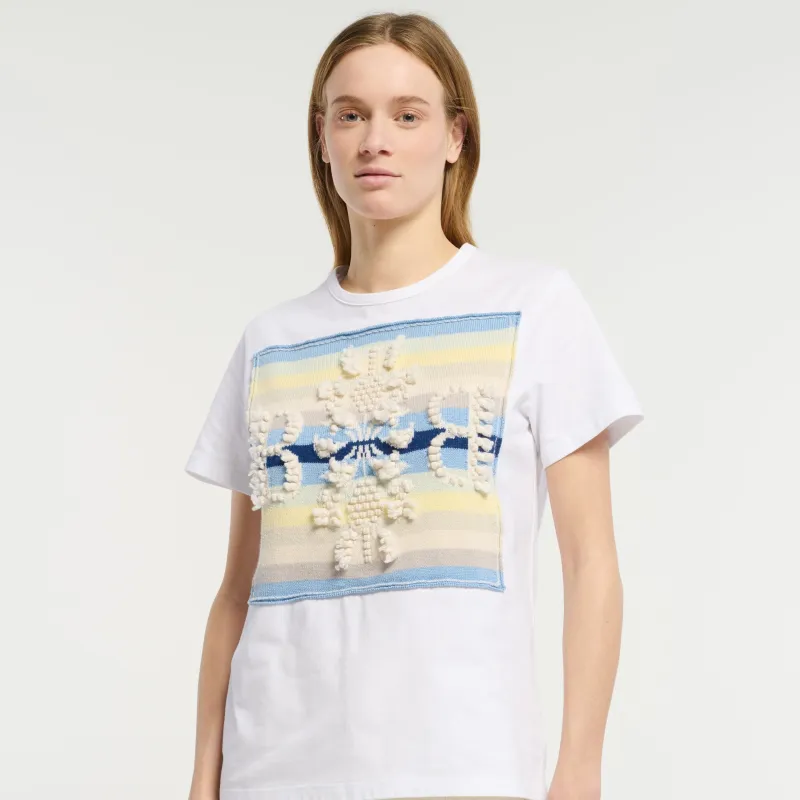 T-shirt avec patch logo B à rayures en cachemire made by Barrie