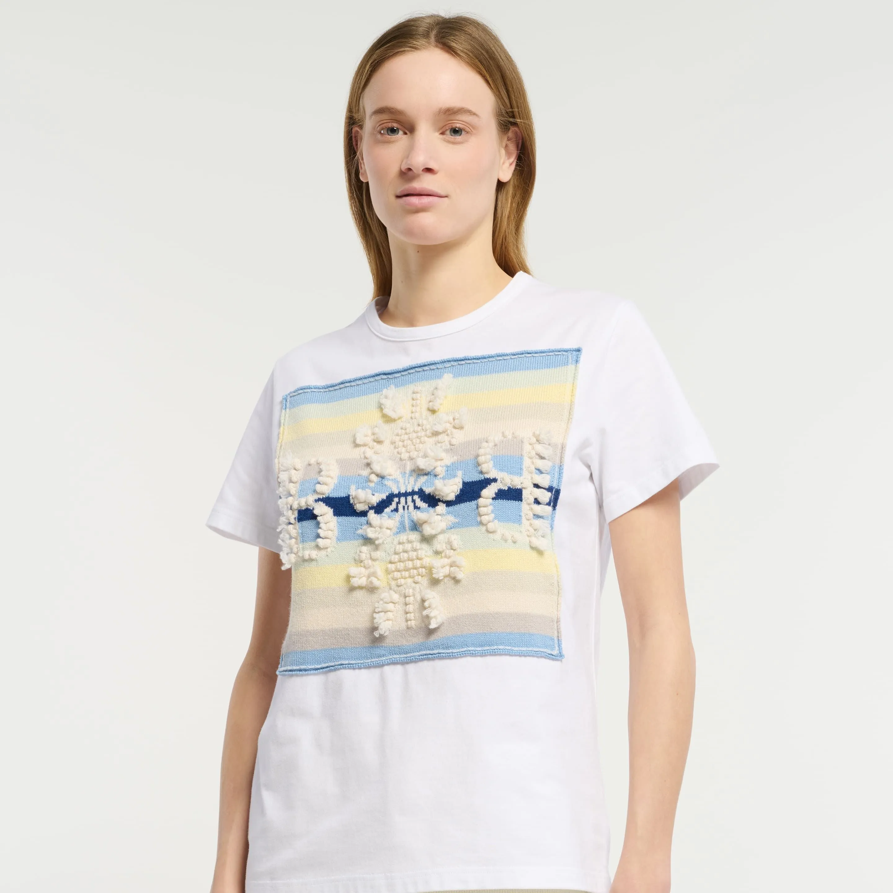 T-shirt avec patch logo B à rayures en cachemire sold by Barrie