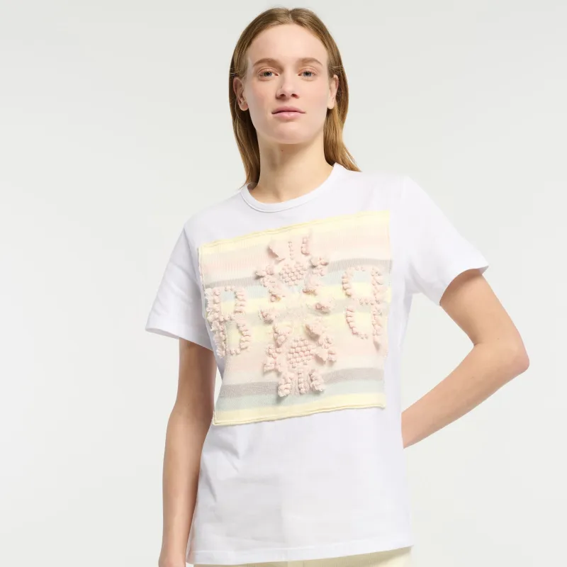 T-shirt avec patch logo B à rayures en cachemire made by Barrie