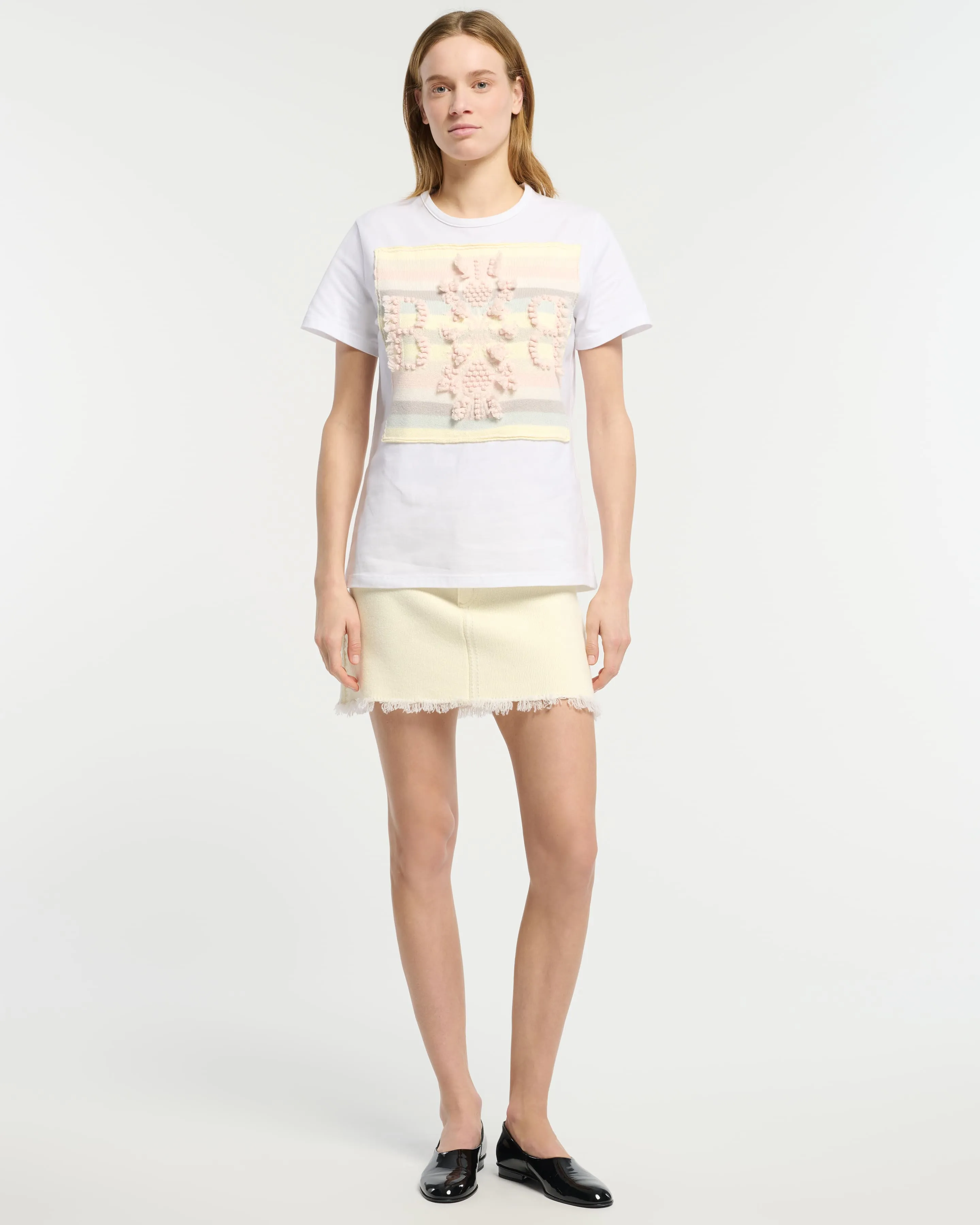 T-shirt avec patch logo B à rayures en cachemire sold by Barrie product image thumbnail 2