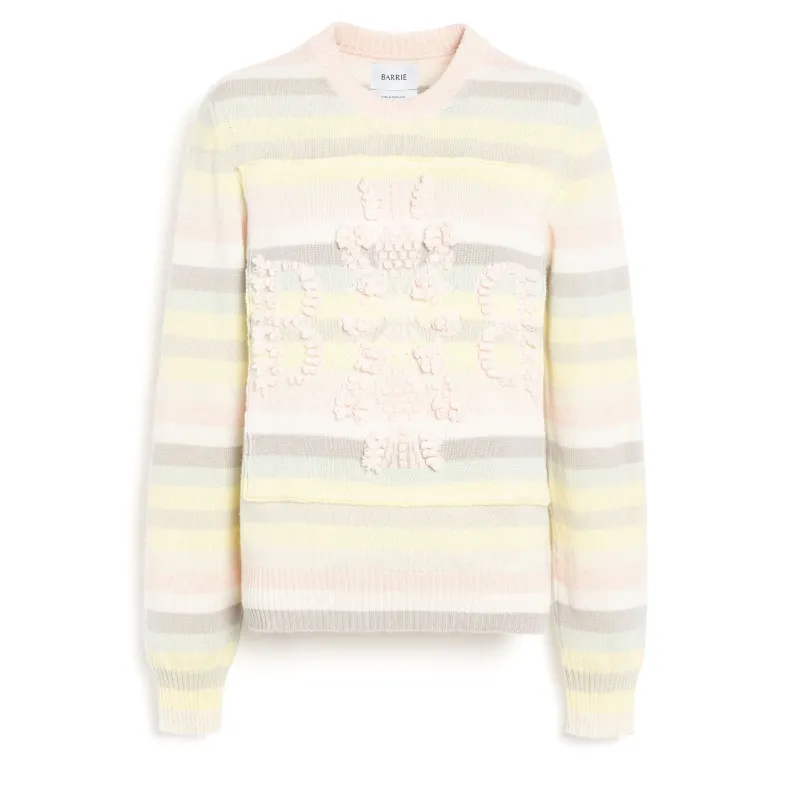 Pull col rond logo 3D en cachemire à rayures sold by Barrie