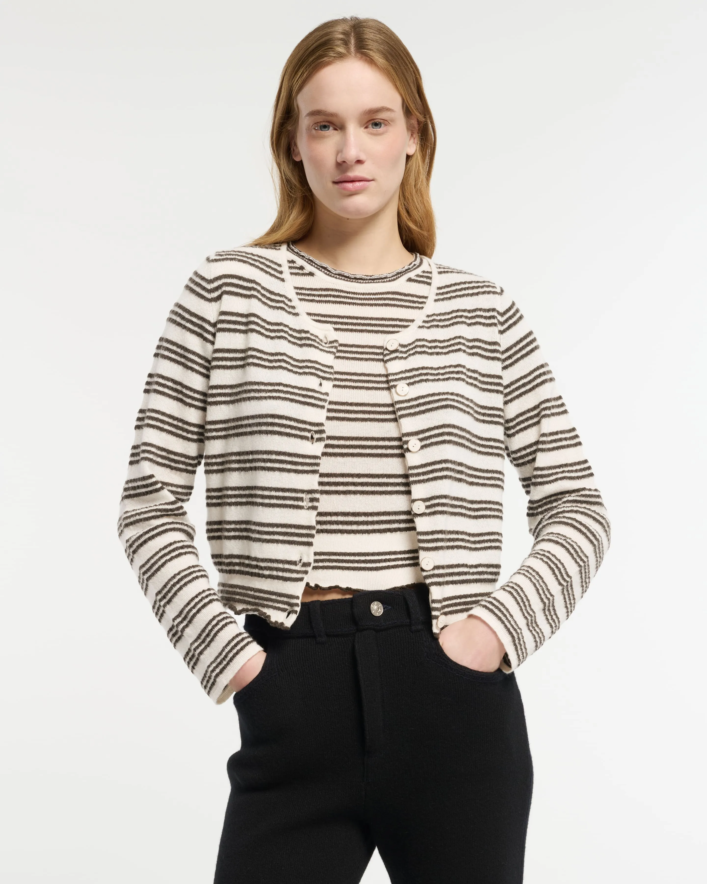 Cardigan rayé en maille gaufrée sold by Barrie product image thumbnail 3