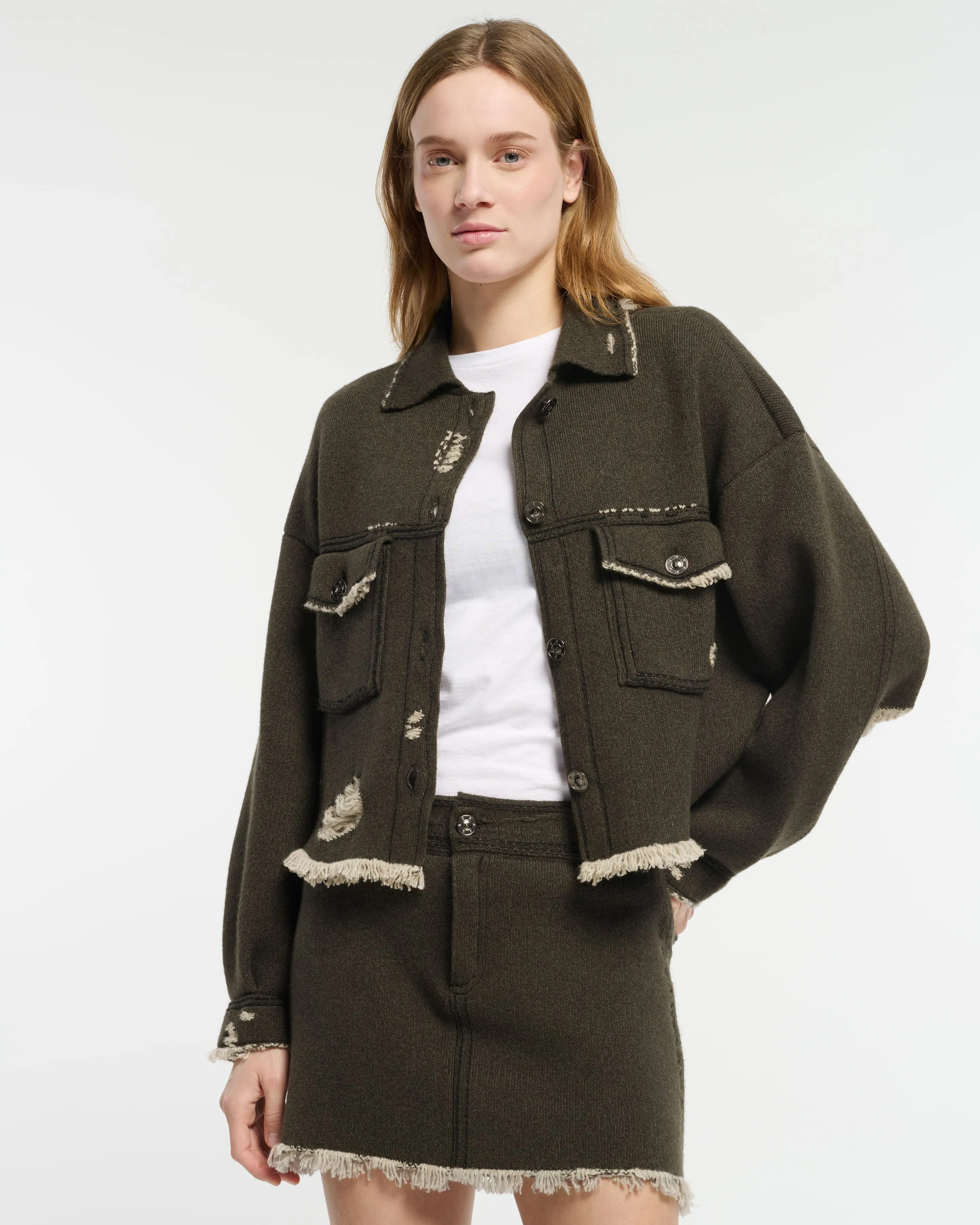 Veste Denim à franges en cachemire et coton sold by Barrie product image thumbnail 3