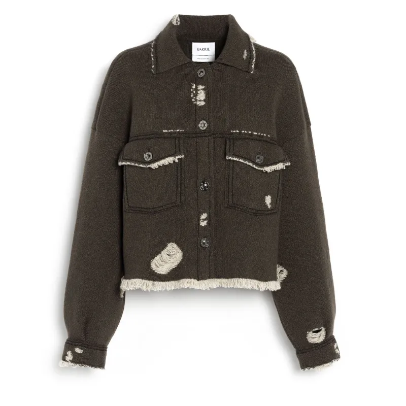 Veste Denim à franges en cachemire et coton made by Barrie