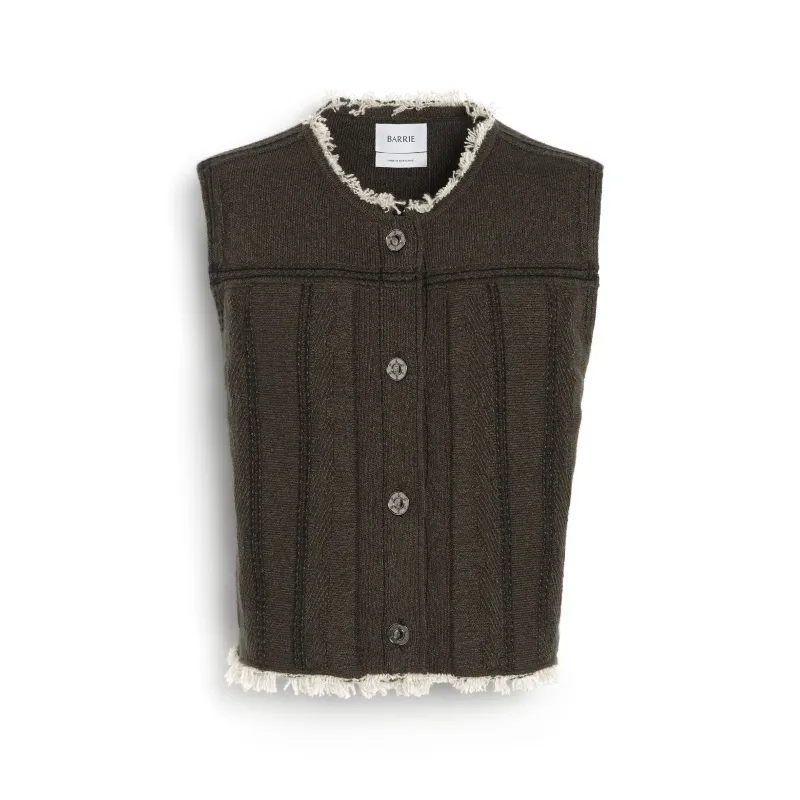 Veste Denim à franges sans manches en cachemire et coton sold by Barrie