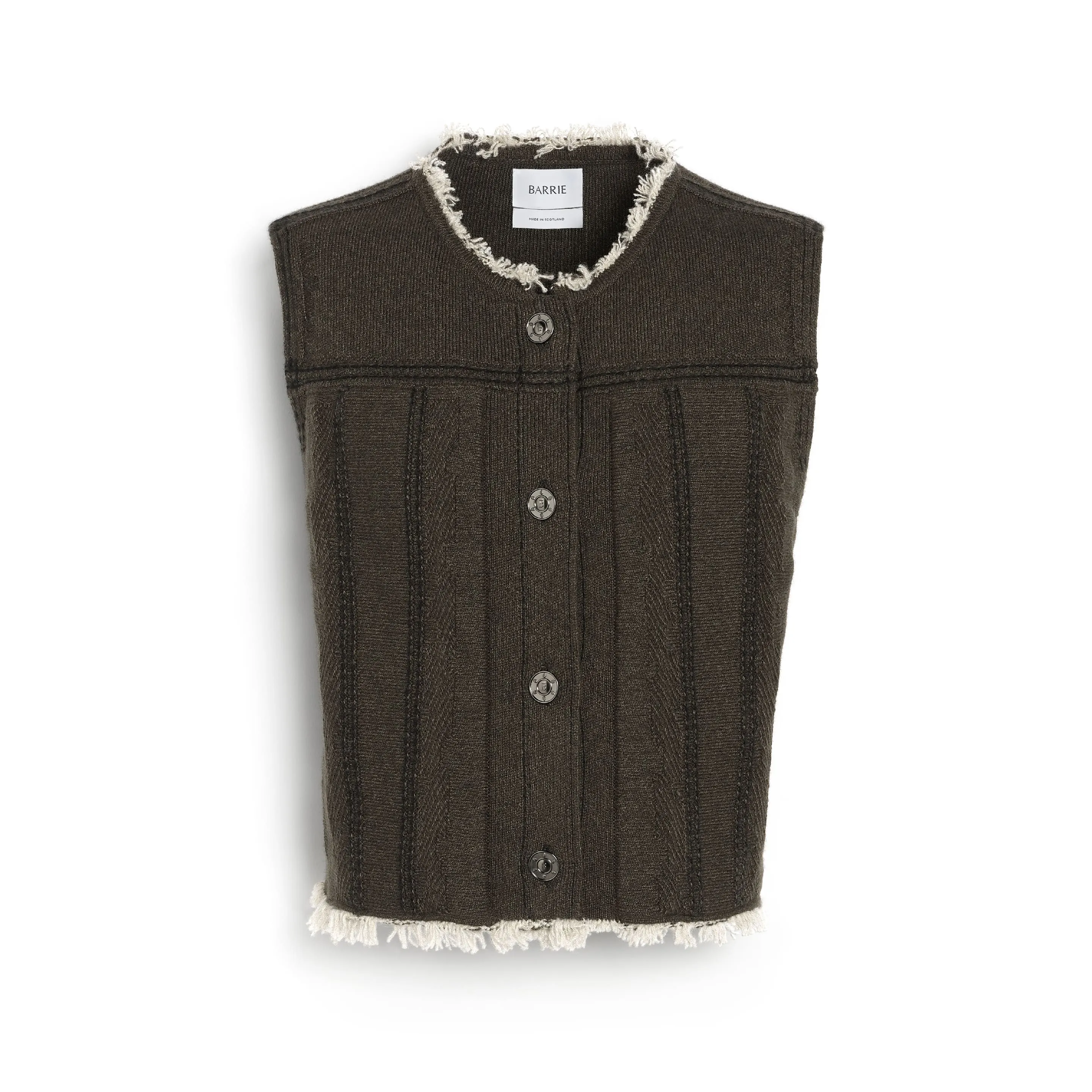 Veste Denim à franges sans manches en cachemire et coton sold by Barrie