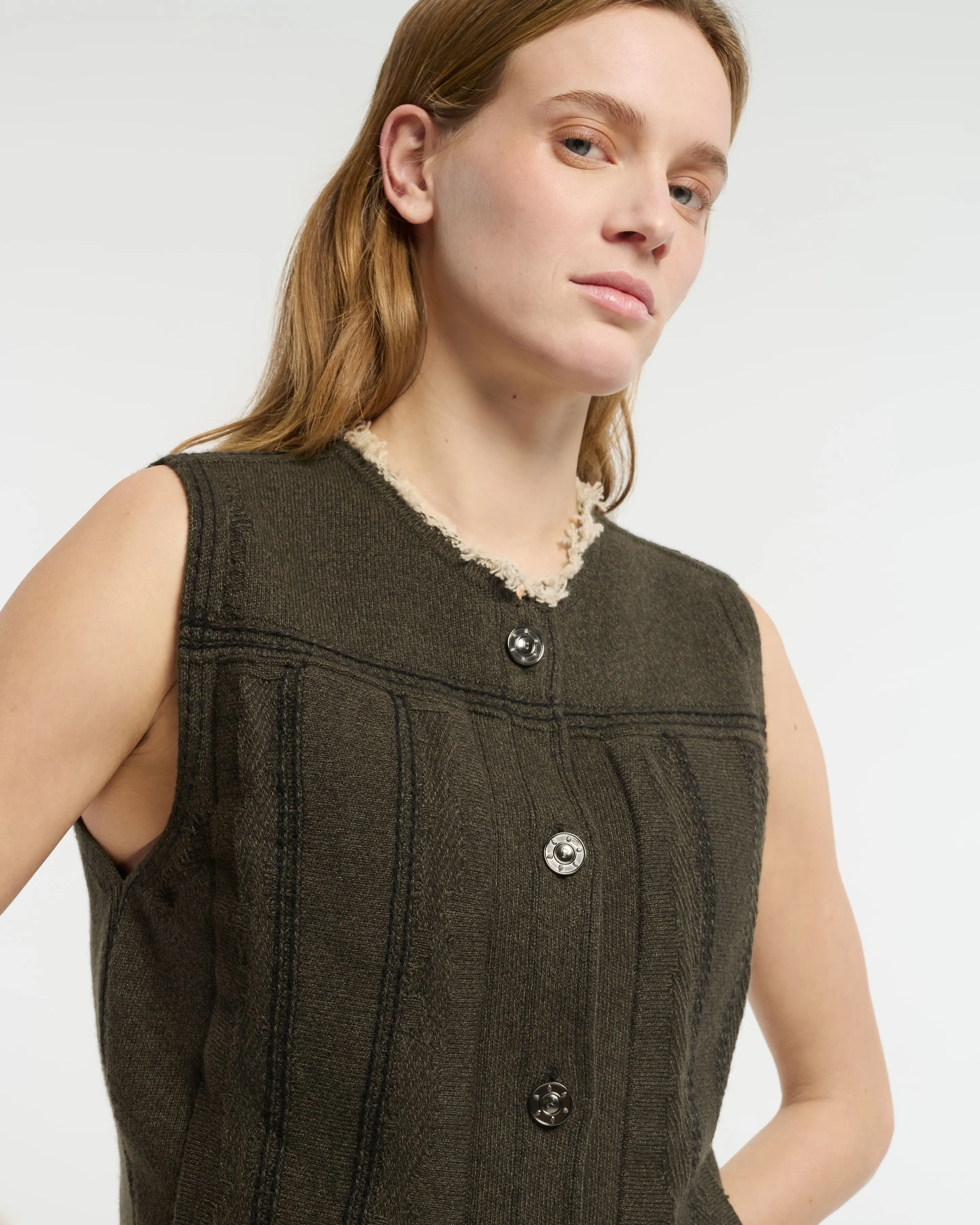 Veste Denim à franges sans manches en cachemire et coton sold by Barrie product image thumbnail 2