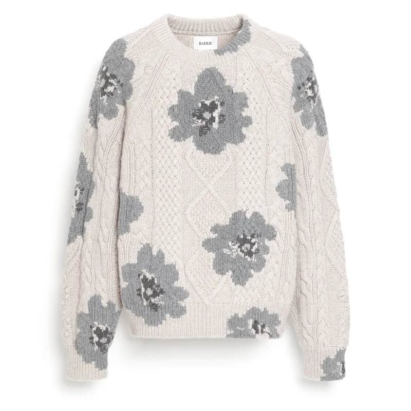 Pull col rond motif fleuri en cachemire sold by Barrie