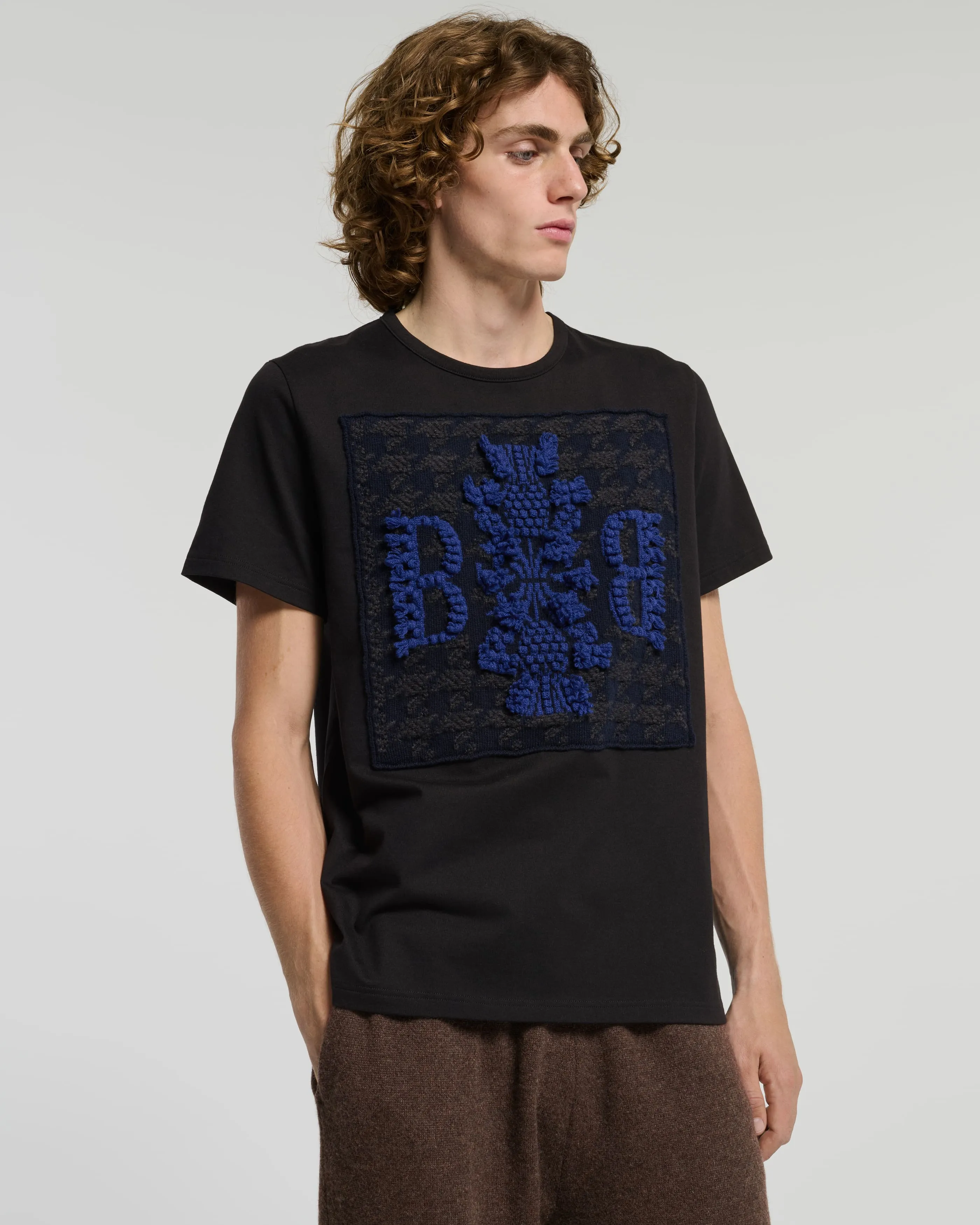 T-Shirt avec patch à motif pied-de-poule et logo B en cachemire sold by Barrie product image thumbnail 3