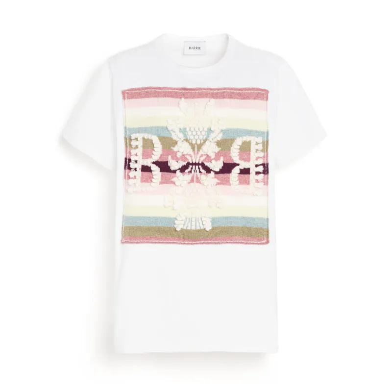 T-shirt avec patch logo B à rayures en cachemire made by Barrie