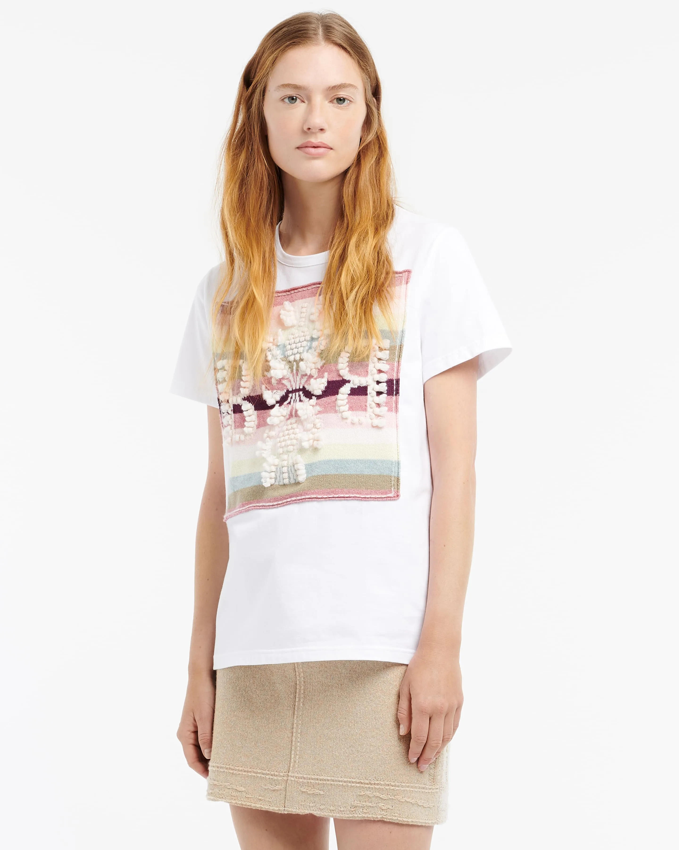 T-shirt avec patch logo B à rayures en cachemire sold by Barrie product image thumbnail 3