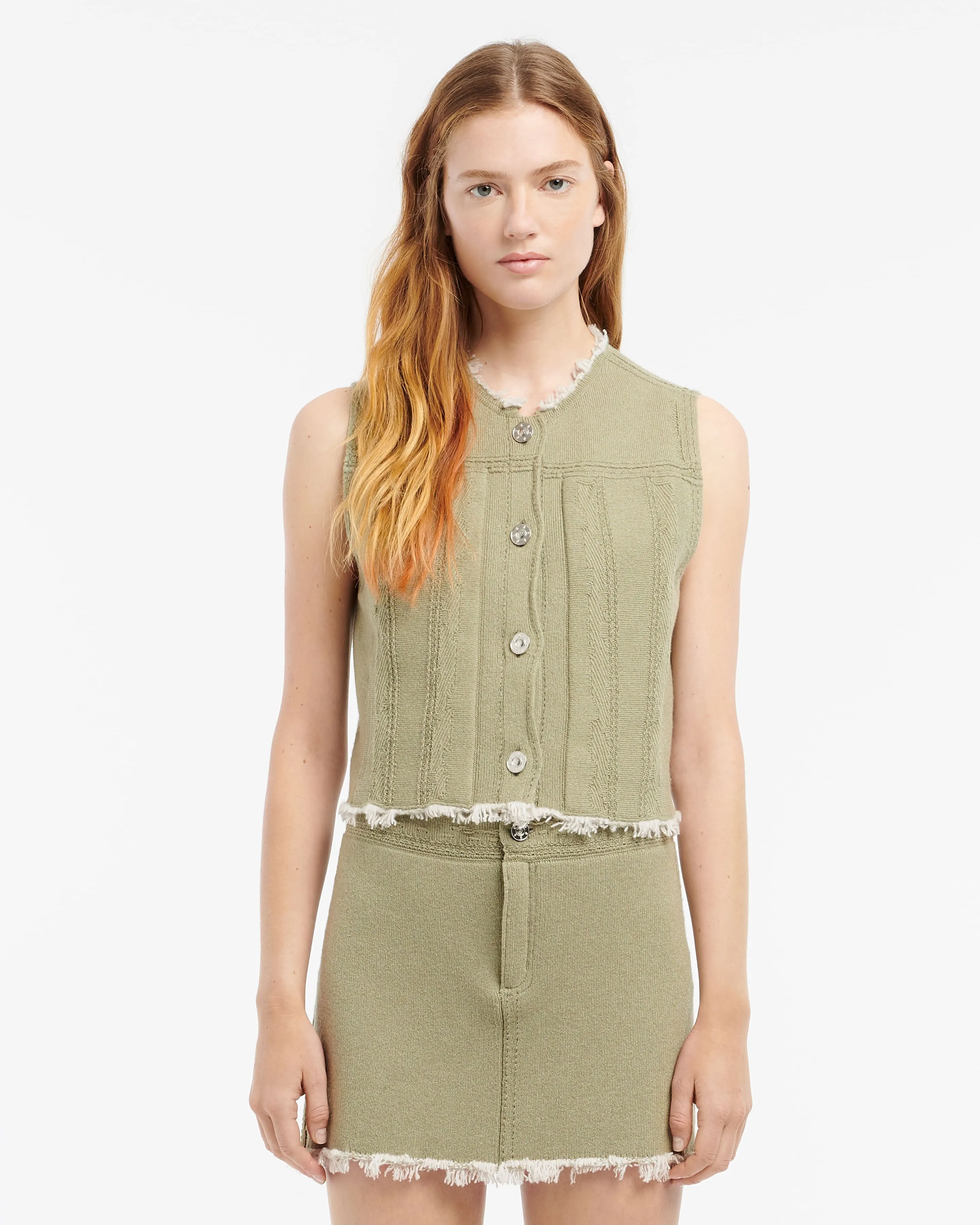 Veste Denim à franges sans manches en cachemire et coton sold by Barrie product image thumbnail 3