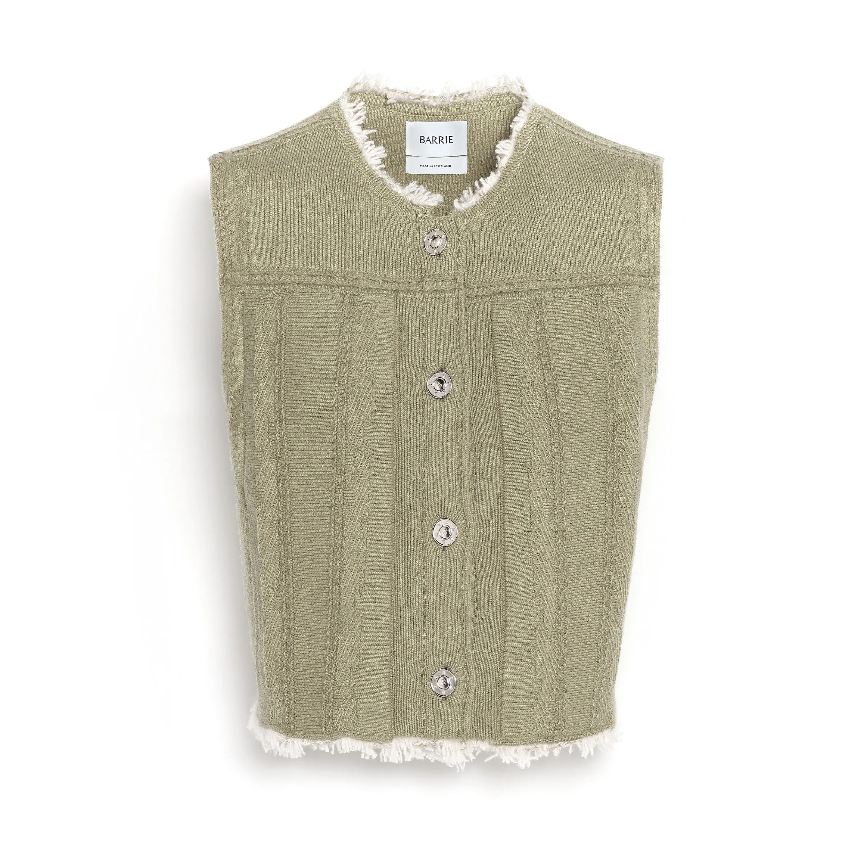 Veste Denim à franges sans manches en cachemire et coton sold by Barrie