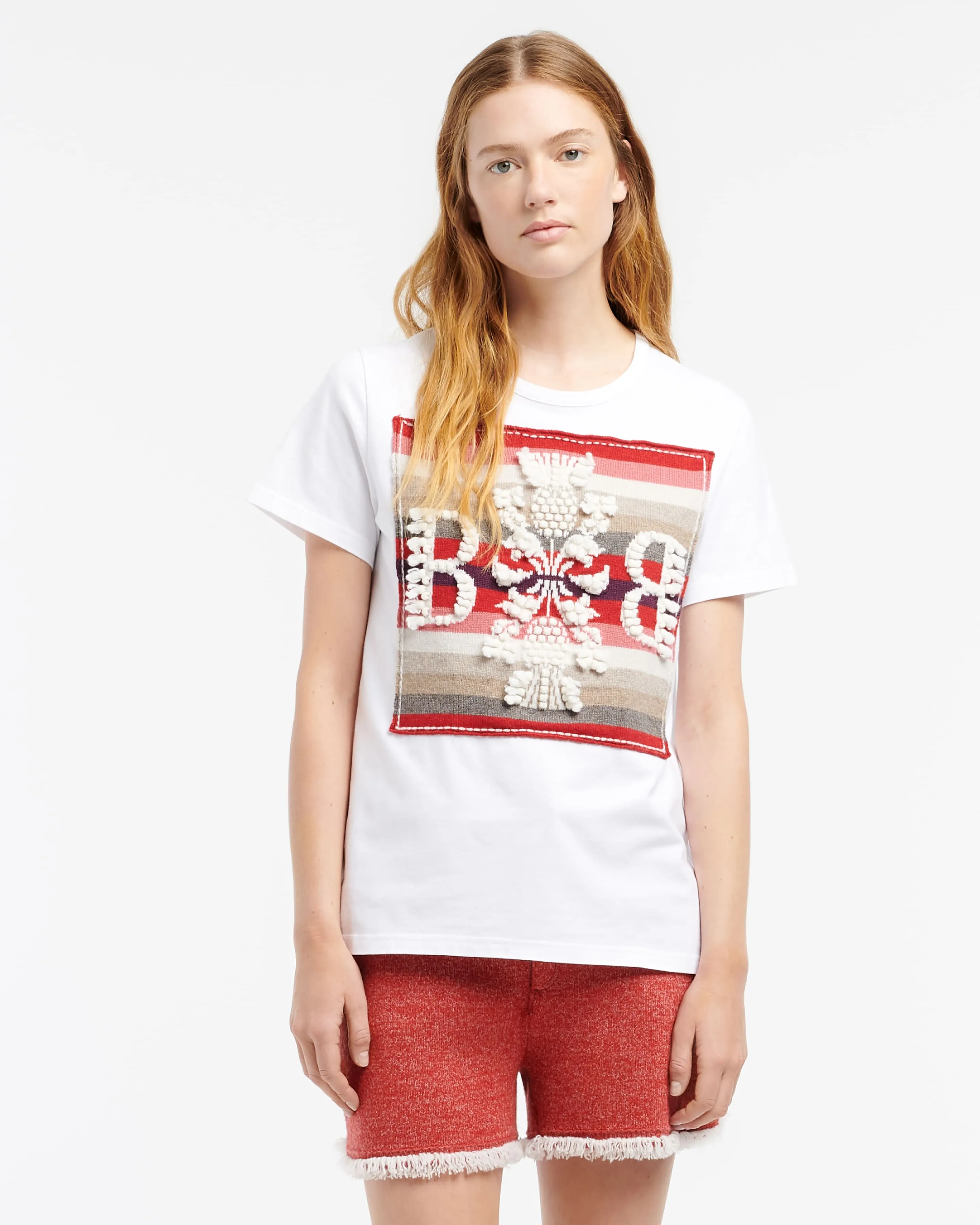 T-shirt avec patch logo B à rayures en cachemire sold by Barrie product image thumbnail 3