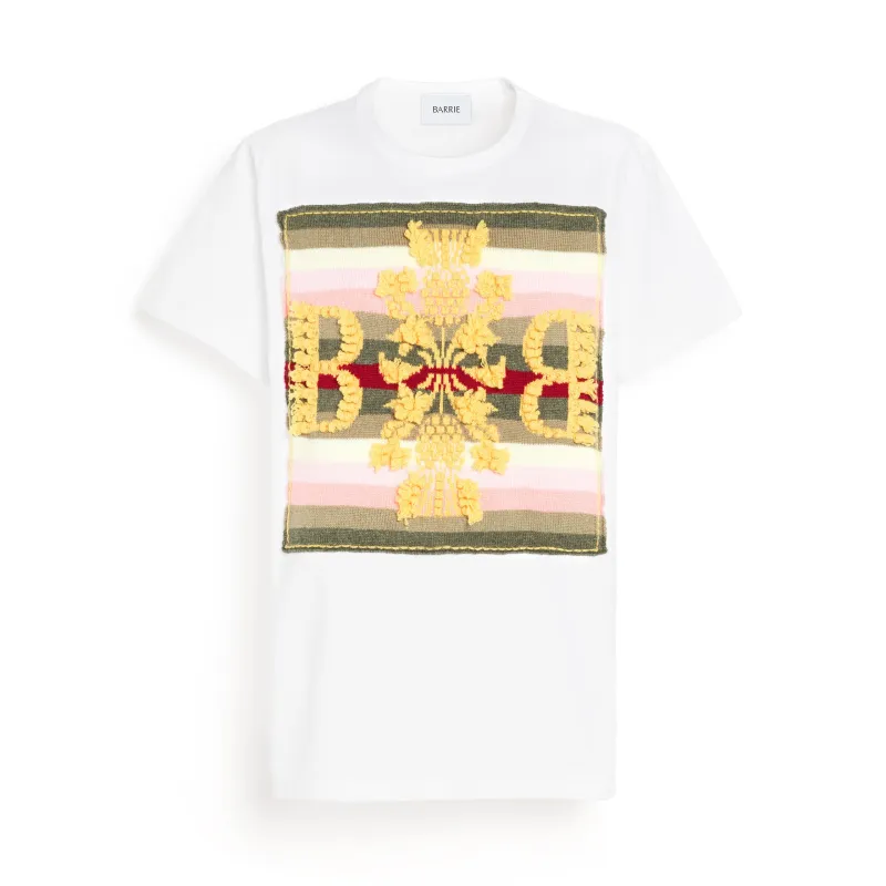T-shirt avec patch logo B à rayures en cachemire made by Barrie