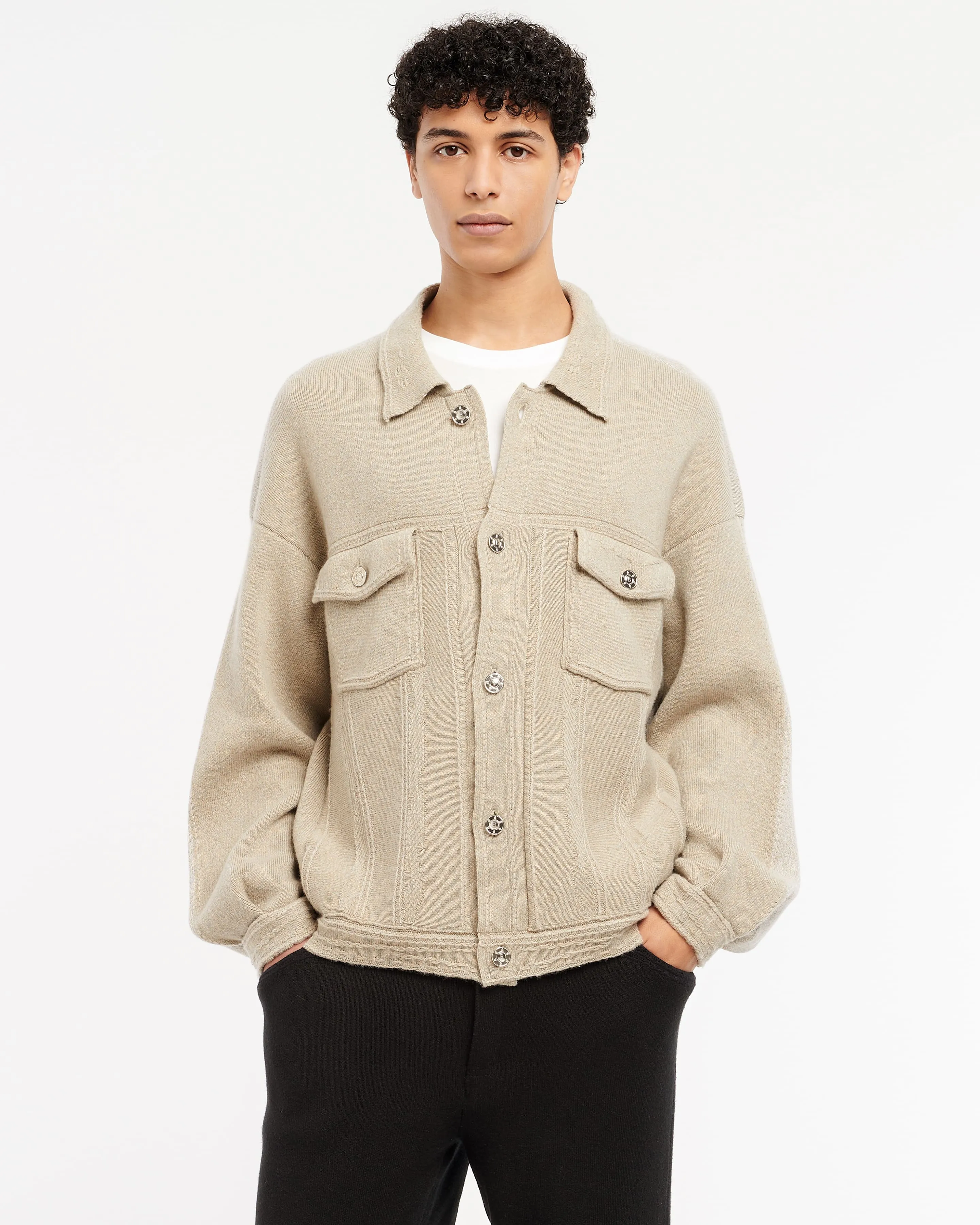 Veste Denim oversize patchwork en cachemire et coton sold by Barrie product image thumbnail 3