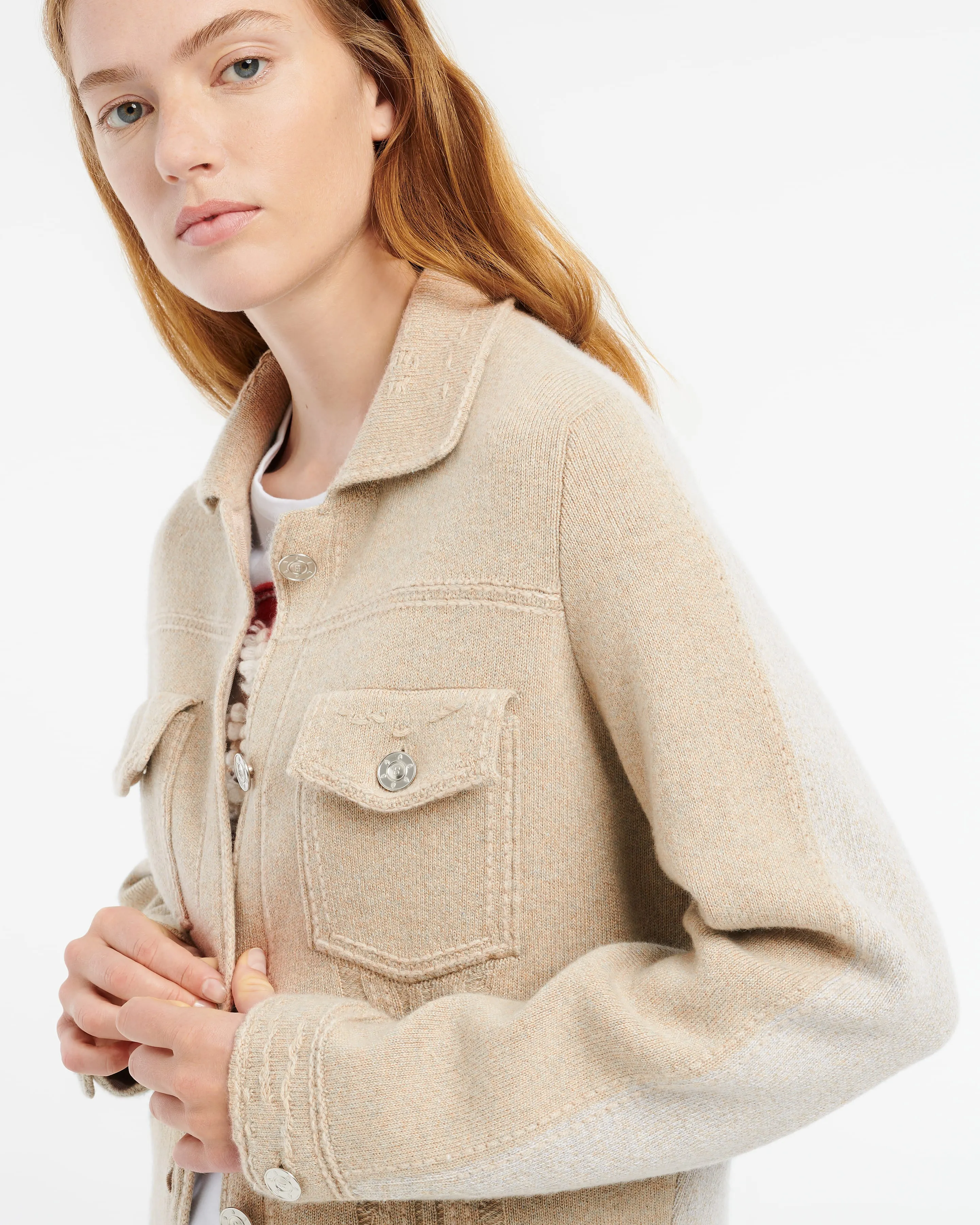 Veste Denim patchwork en cachemire et coton à coupe droite sold by Barrie product image thumbnail 2