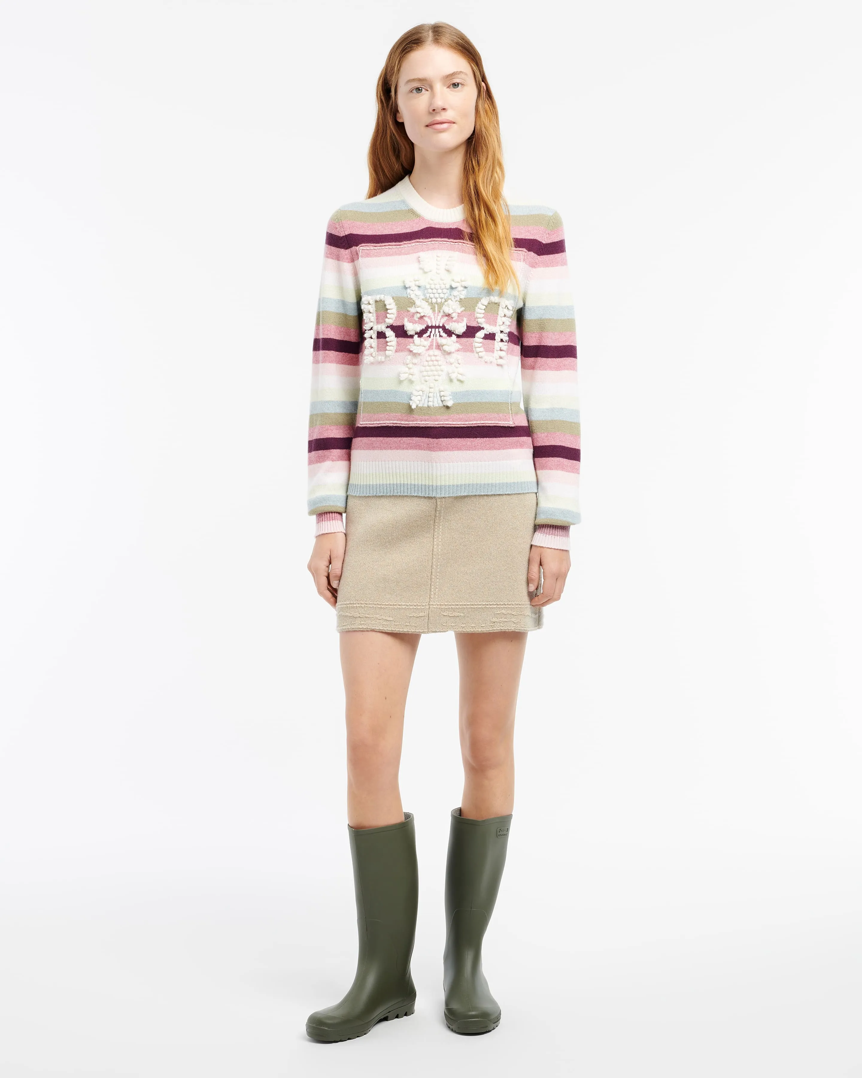 Pull col rond logo 3D en cachemire à rayures sold by Barrie product image thumbnail 4