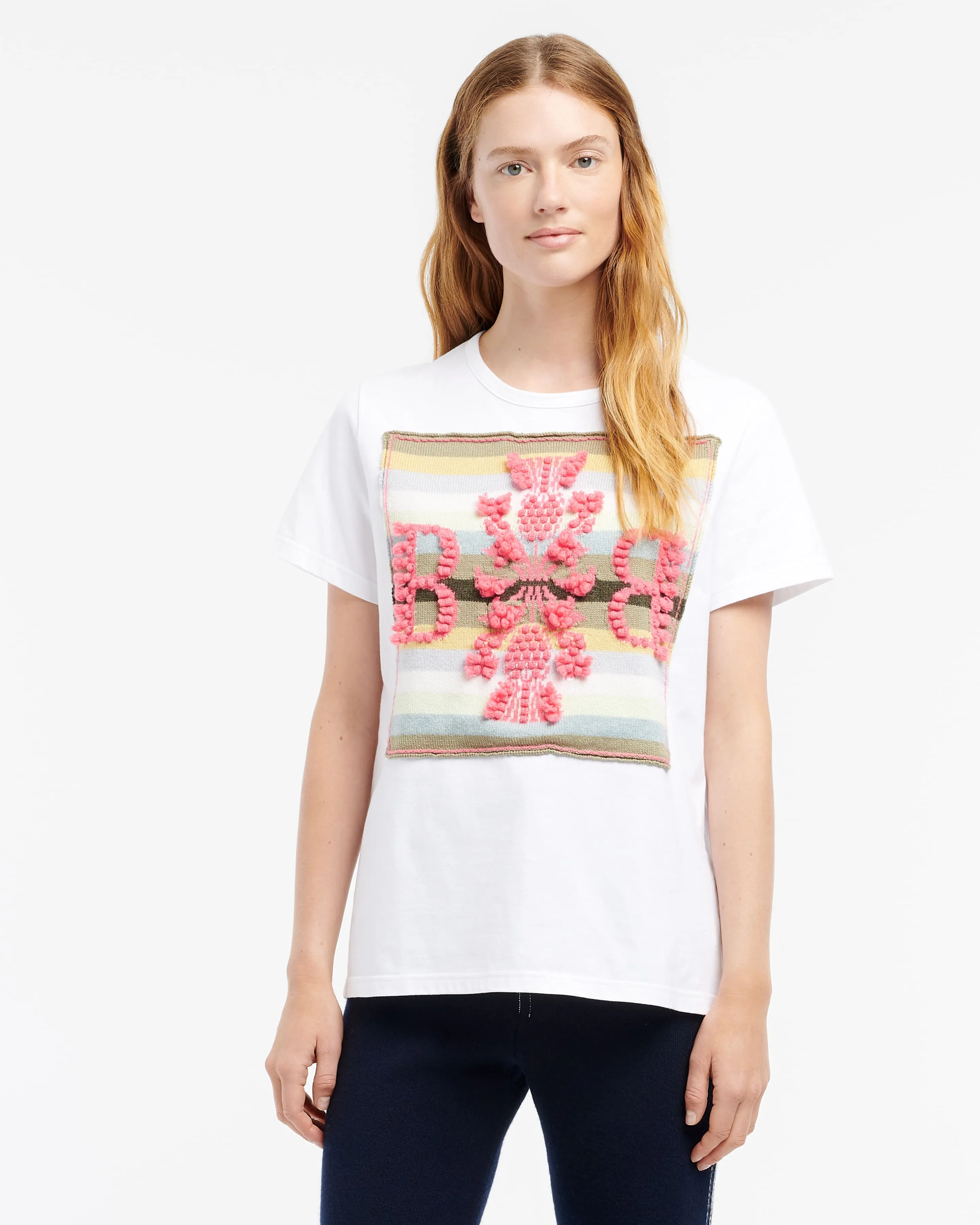 T-shirt avec patch logo B à rayures en cachemire sold by Barrie product image thumbnail 3